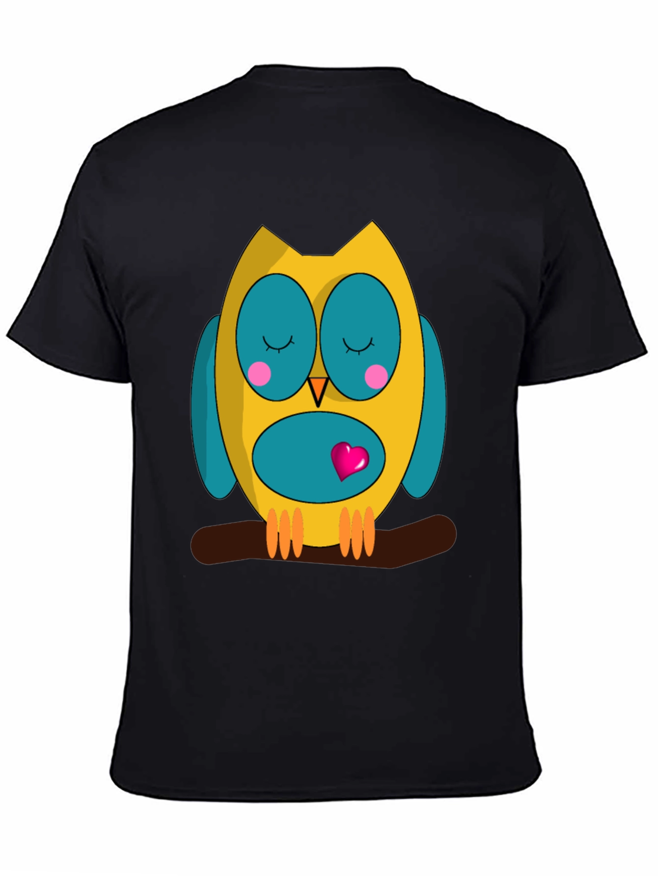 Black Cute Owl Graphic Tee - Black Cotton Blend Shirt view 4