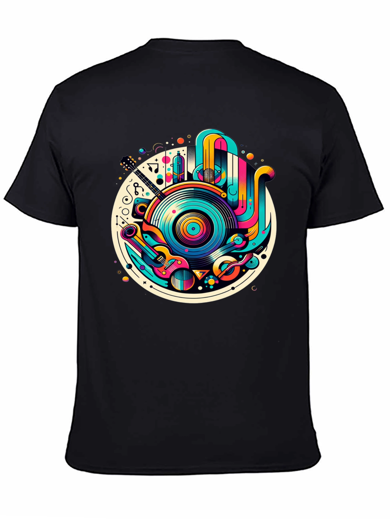 Black Retro Music Graphic T-Shirt - Colorful Vinyl Record Tee view 4
