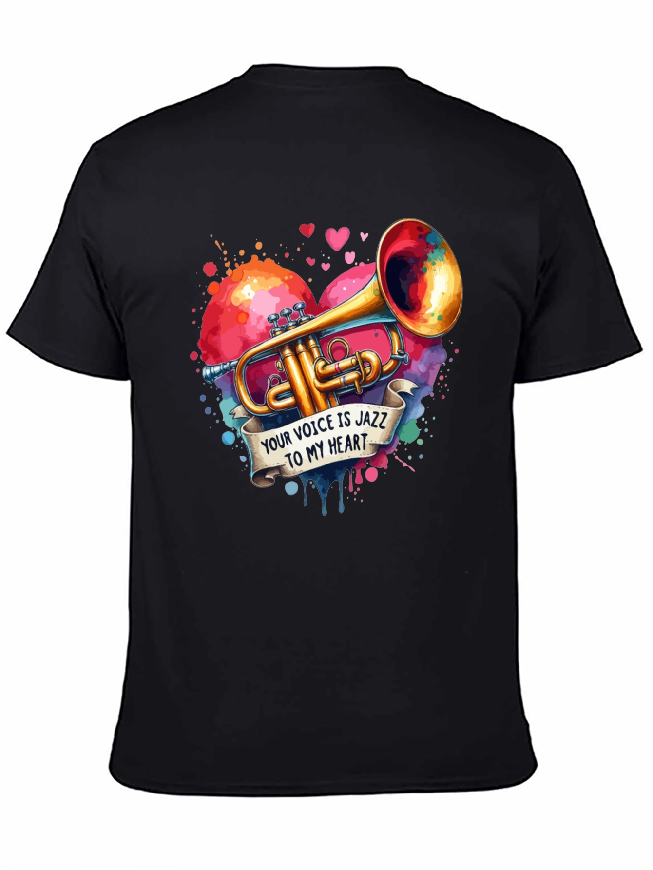 Black Jazz Heart Trumpet Graphic Tee view 4