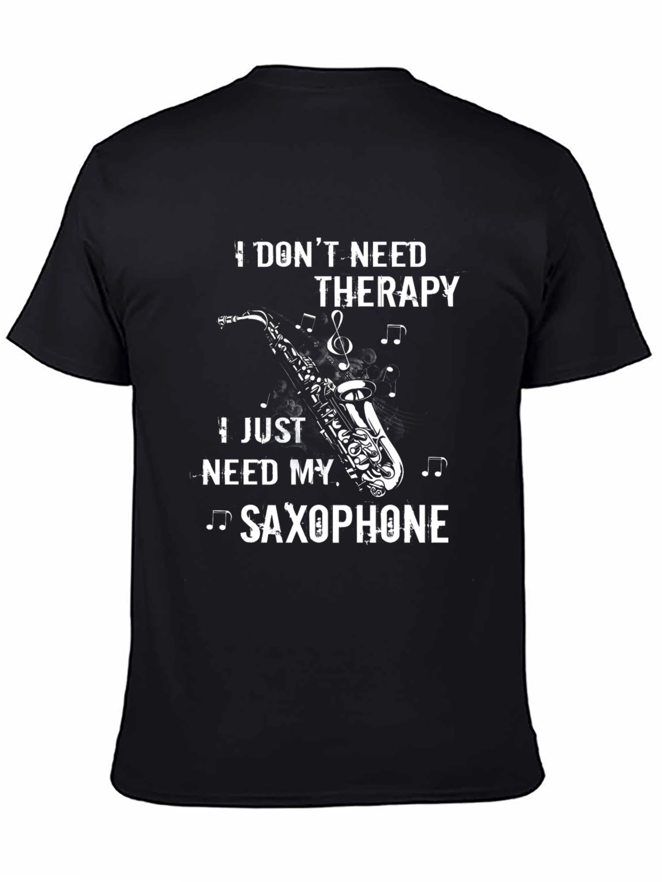 Black Saxophone Therapy T-Shirt - Musician Gift Idea view 4