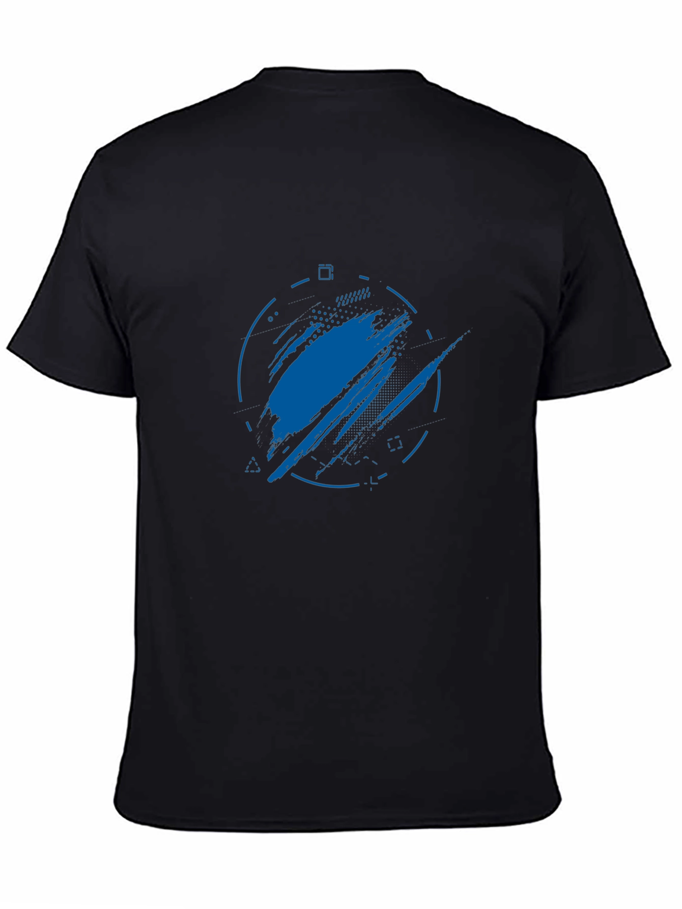Black Abstract Blue Graphic Print Black T-Shirt view 4
