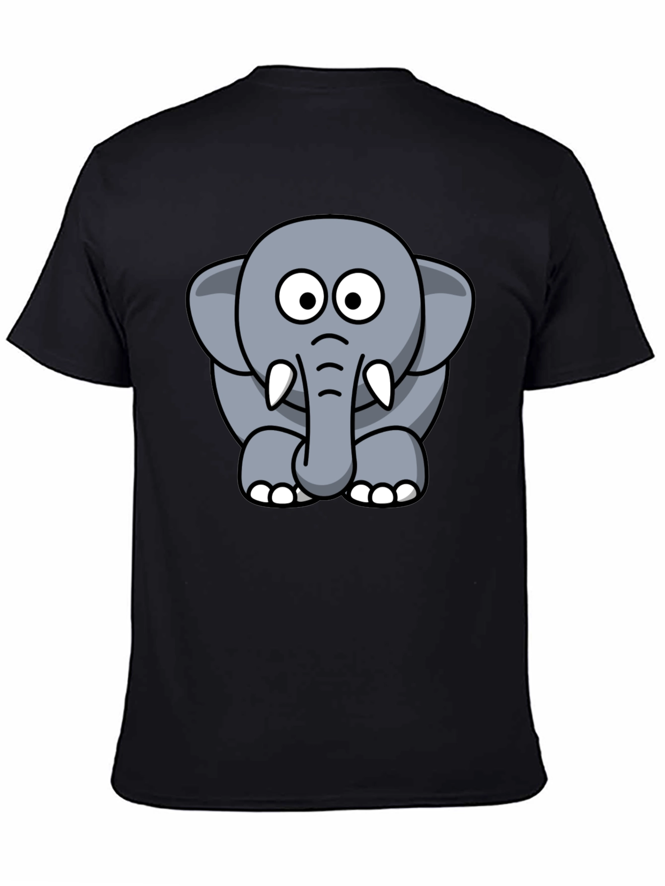Black Cartoon Elephant Graphic Tee - Black Cotton T-Shirt view 4