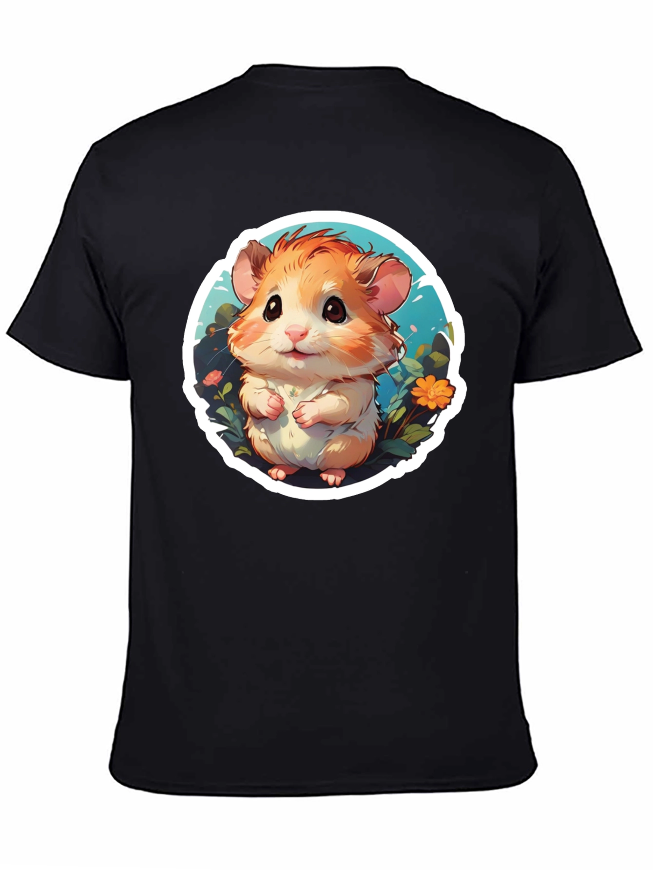 Black Cute Hamster Graphic Tee - Black Cotton Blend view 4