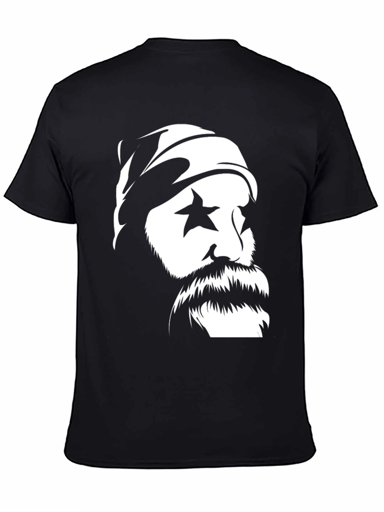Black Cool Graphic Tee: Star Eyed Bearded Man view 4