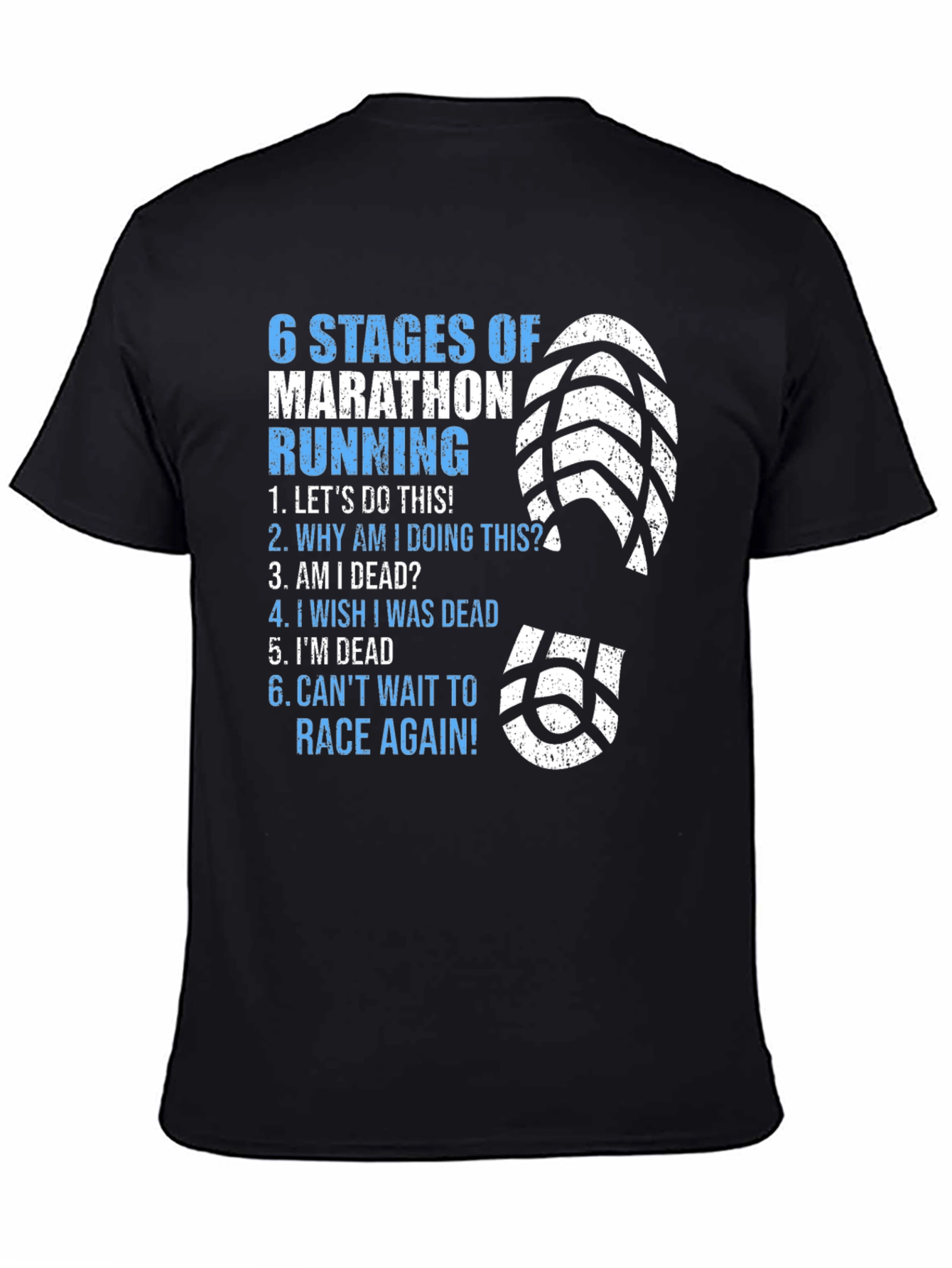 Black 6 Stages of Marathon Running T-Shirt view 4