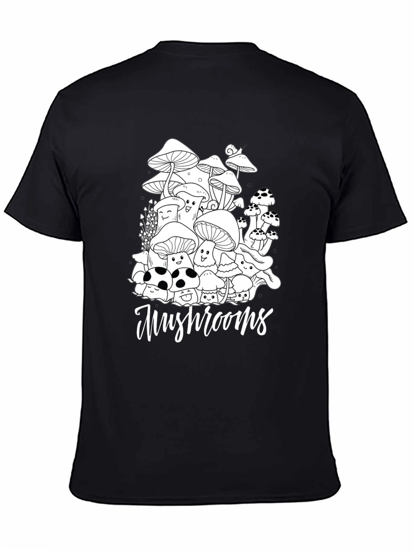Black Mushroom Graphic Tee - Black Cotton Casual T-Shirt view 4
