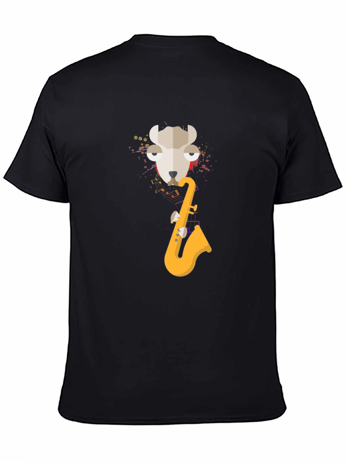 Black Cool Llama Saxophone Black T-Shirt view 4