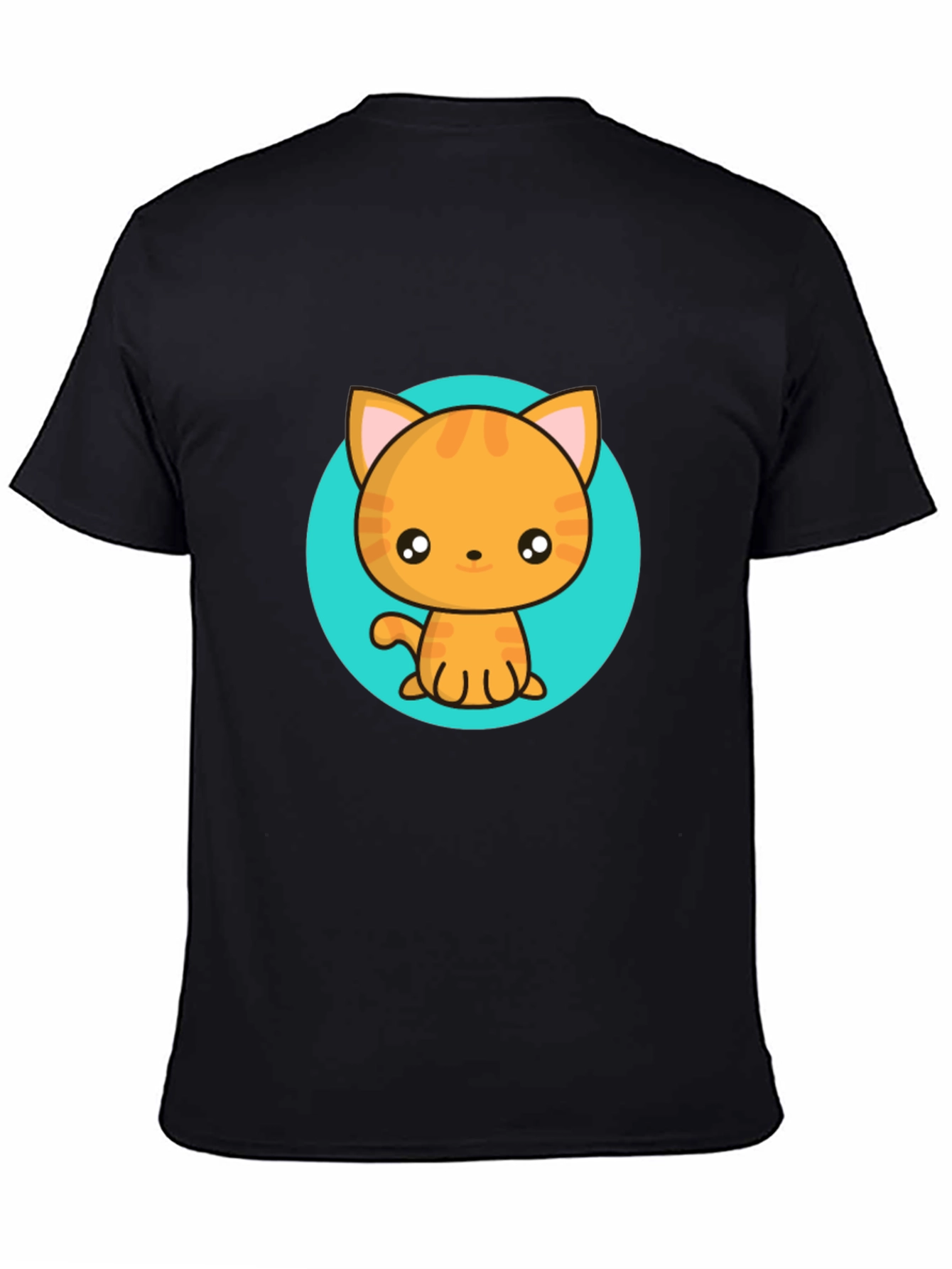 Black Cute Cartoon Cat T-Shirt - Black Crew Neck Tee view 4
