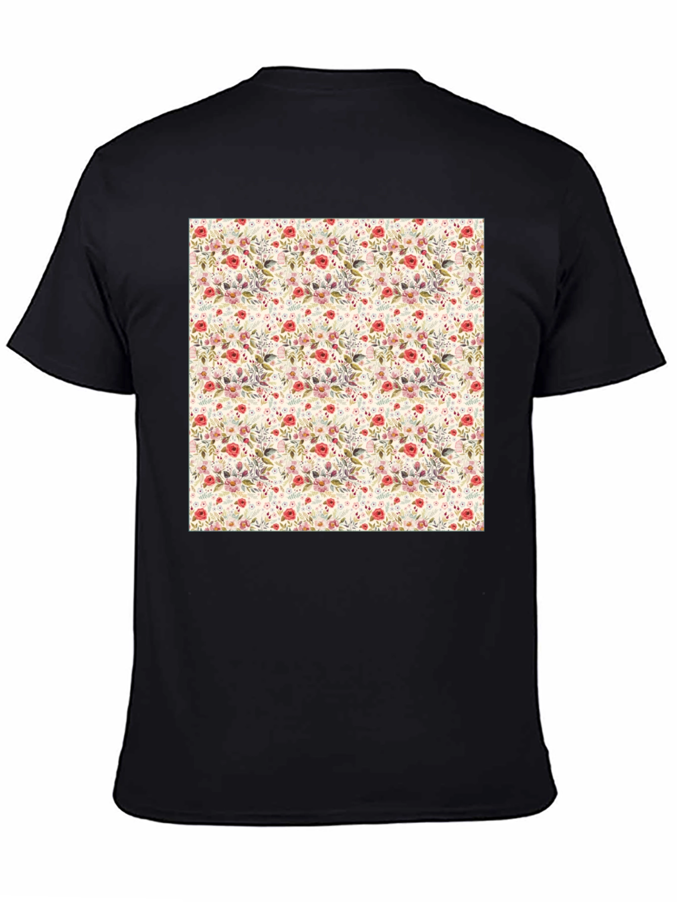 Black Floral Print Crew Neck Tee - Casual Style view 4