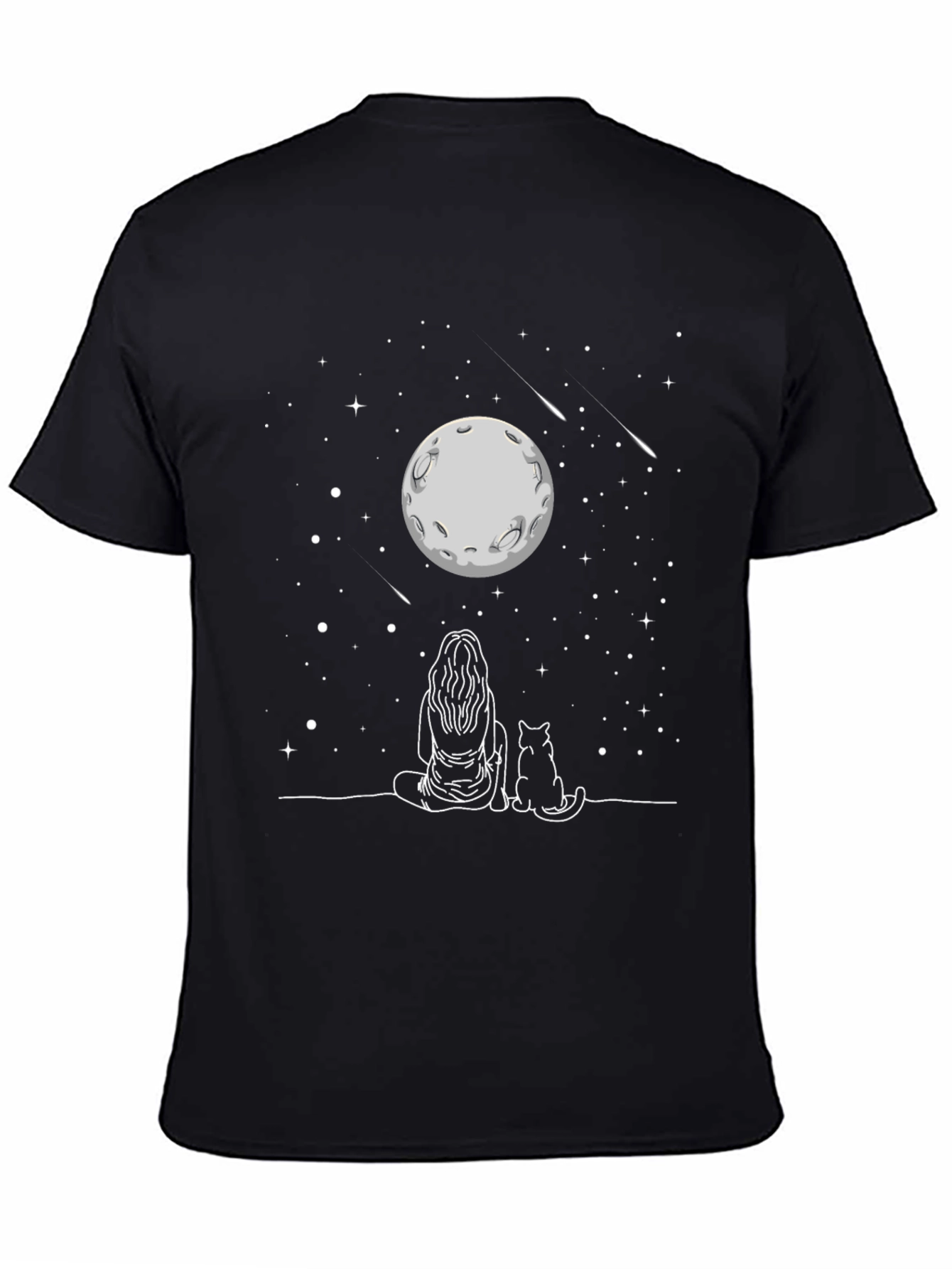 Black Moon Gazing Cat T-Shirt -  Unisex Tee view 4
