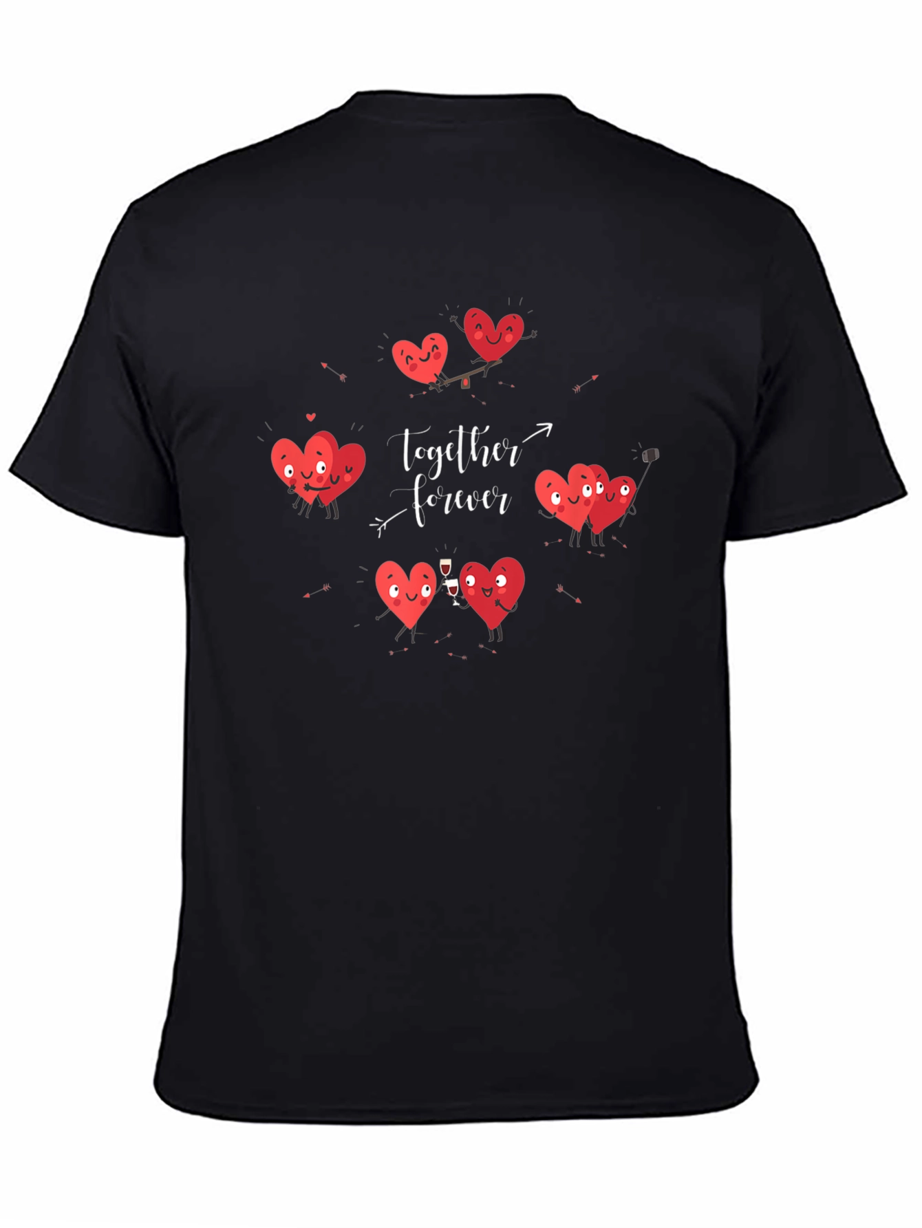 Black Hearts Together Forever Valentine's Day T-Shirt view 4
