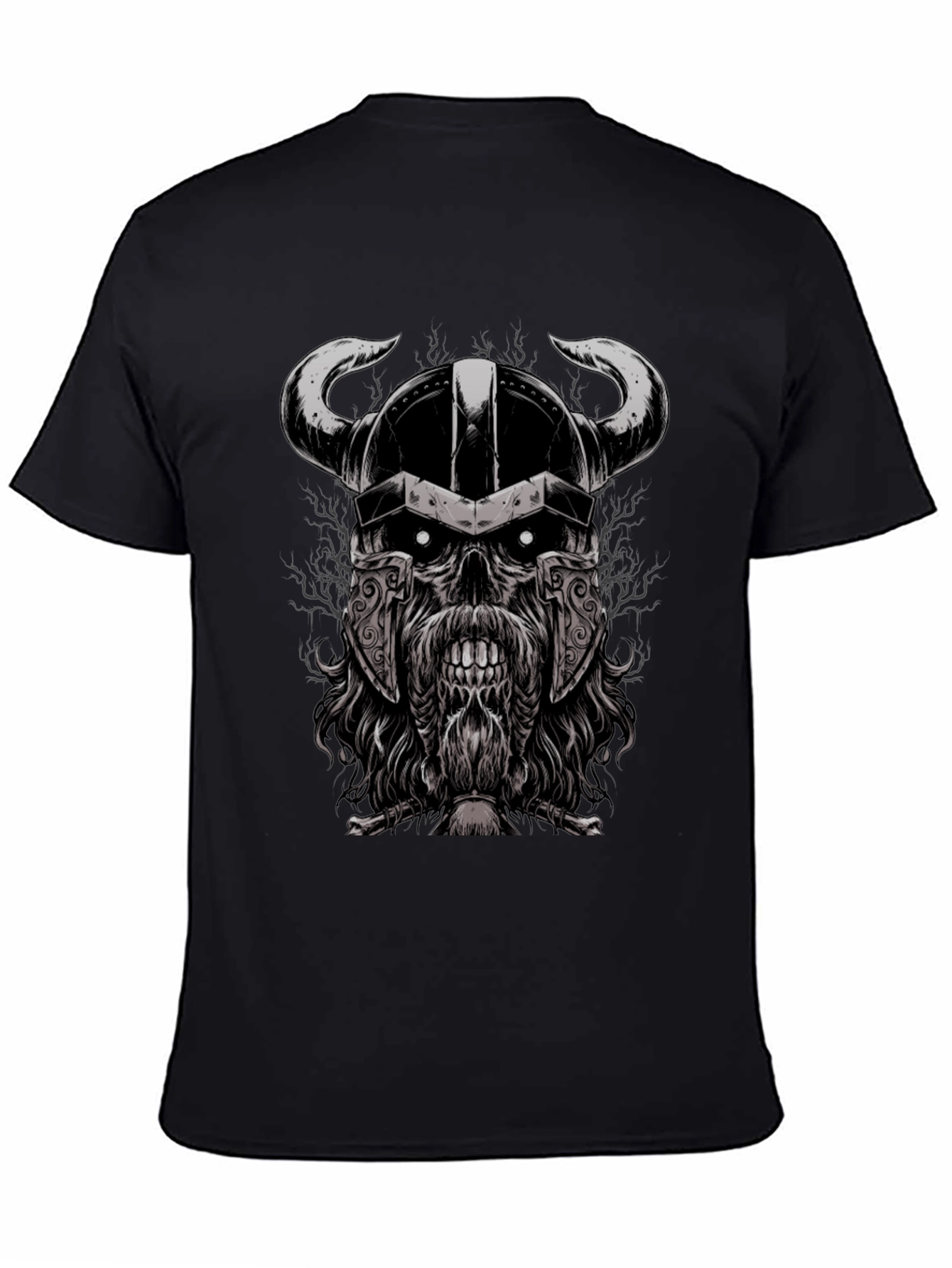 Black Viking Skull Graphic Black T-Shirt view 4