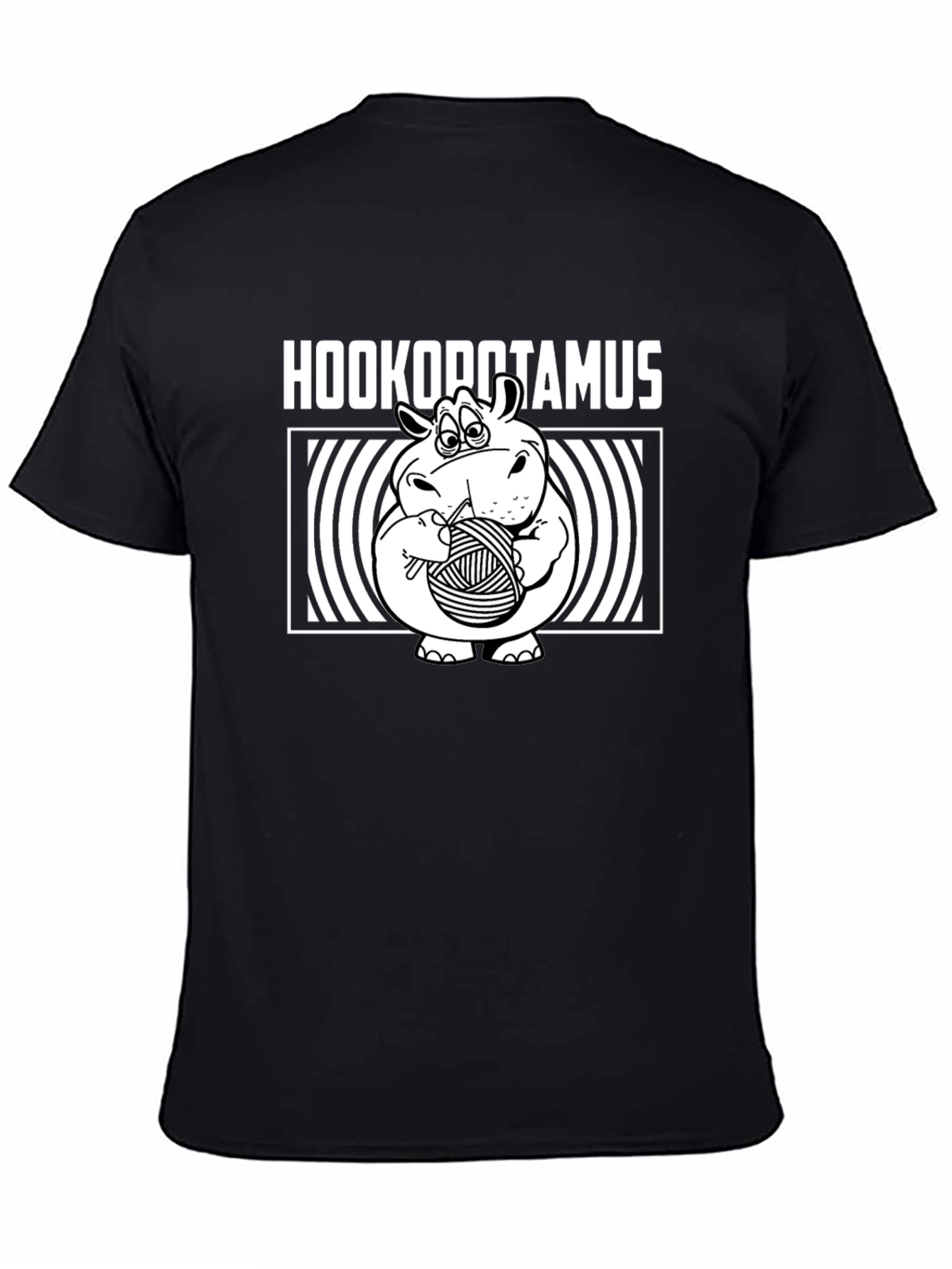 Black Hookopotamus T-Shirt: Funny Crochet Hippo Tee view 4