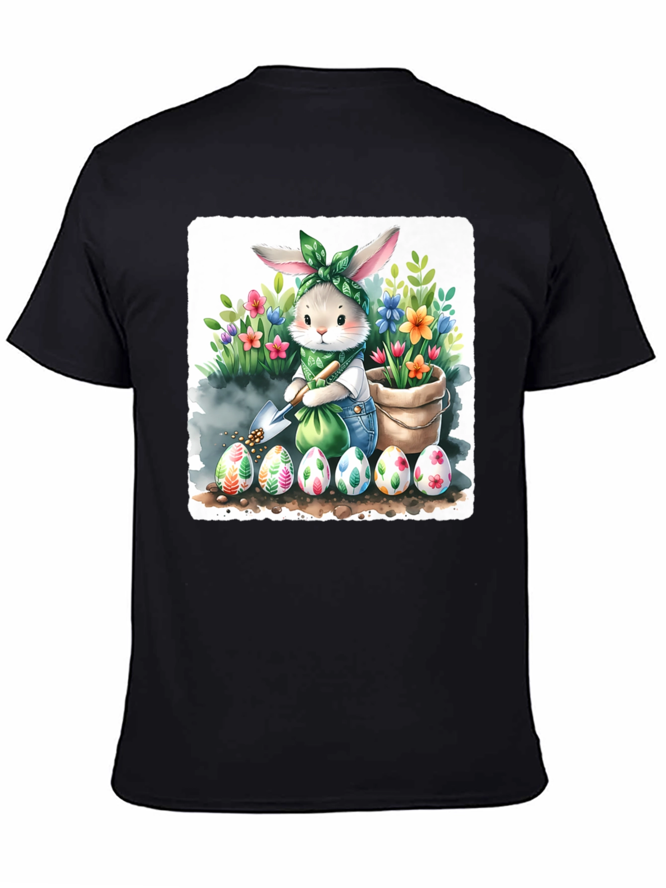 Black Easter Bunny Gardening T-Shirt view 4