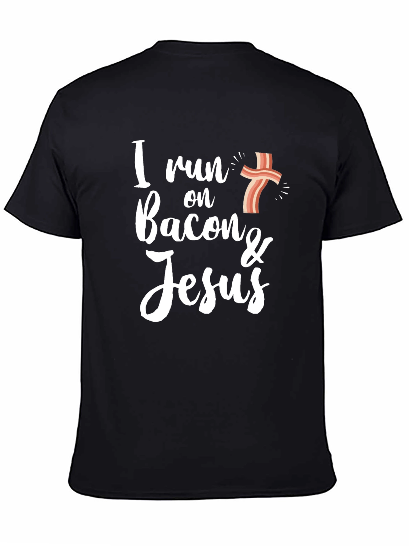 Black I Run on Bacon & Jesus Black Graphic T-Shirt view 4