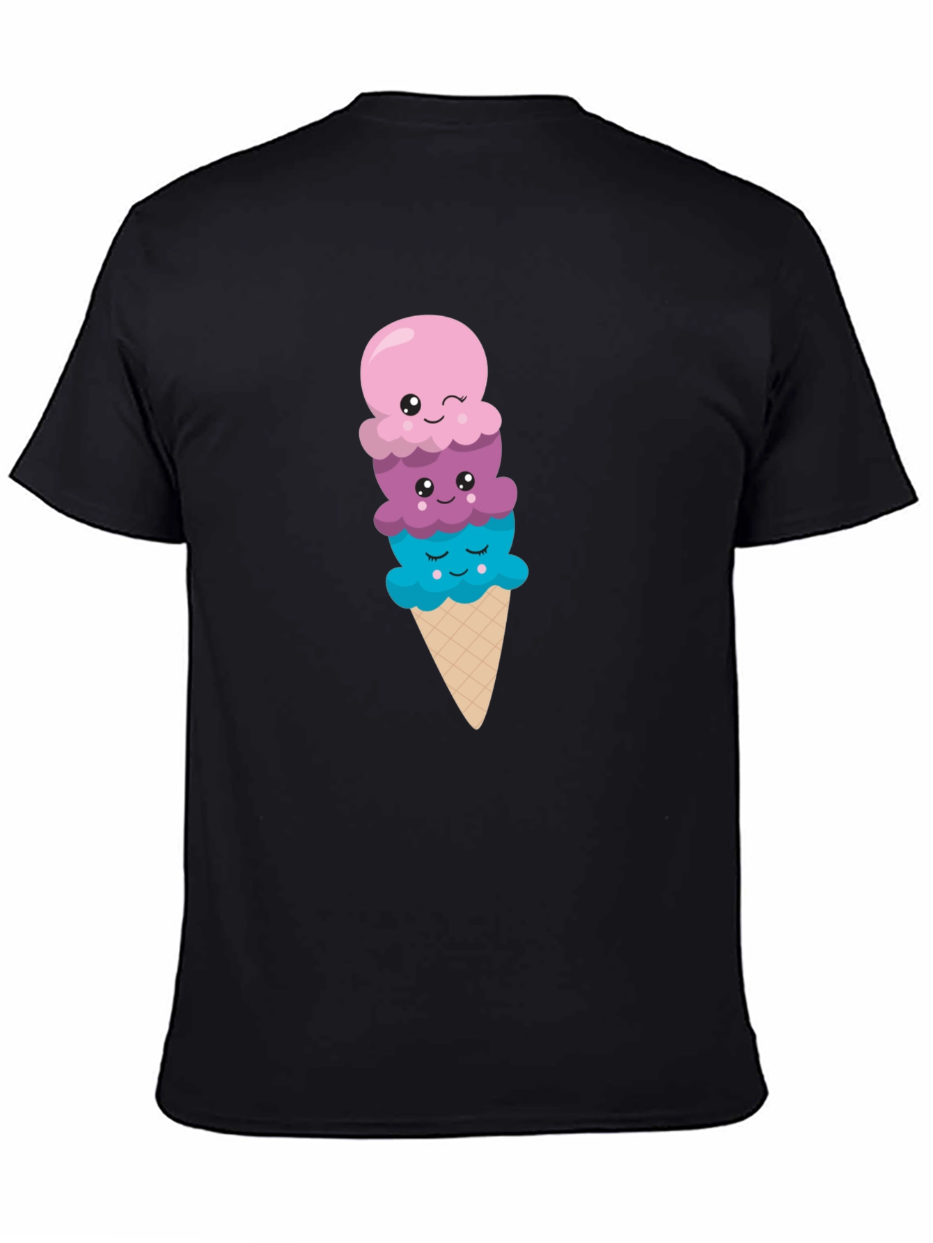 Black Cute Ice Cream Cone Graphic Tee - Black T-Shirt view 4