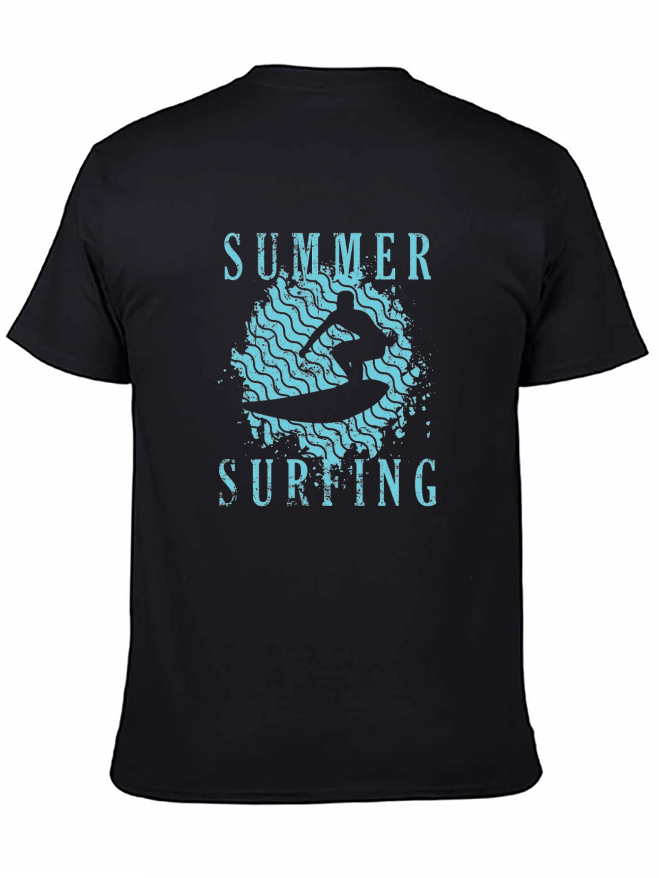 Black Summer Surfing Graphic Tee - Black Cotton T-Shirt view 4