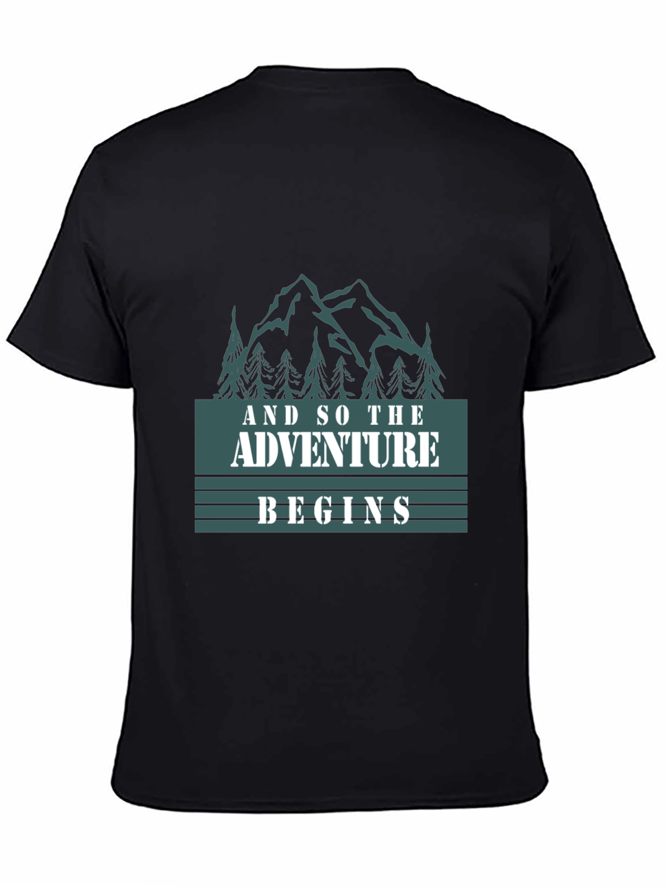 Black Adventure Begins Graphic Tee - Black Cotton T-Shirt view 4