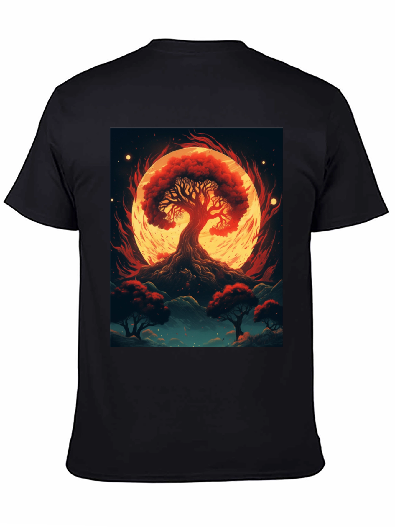 Black Red Tree Graphic Tee - Artistic Black T-Shirt view 4