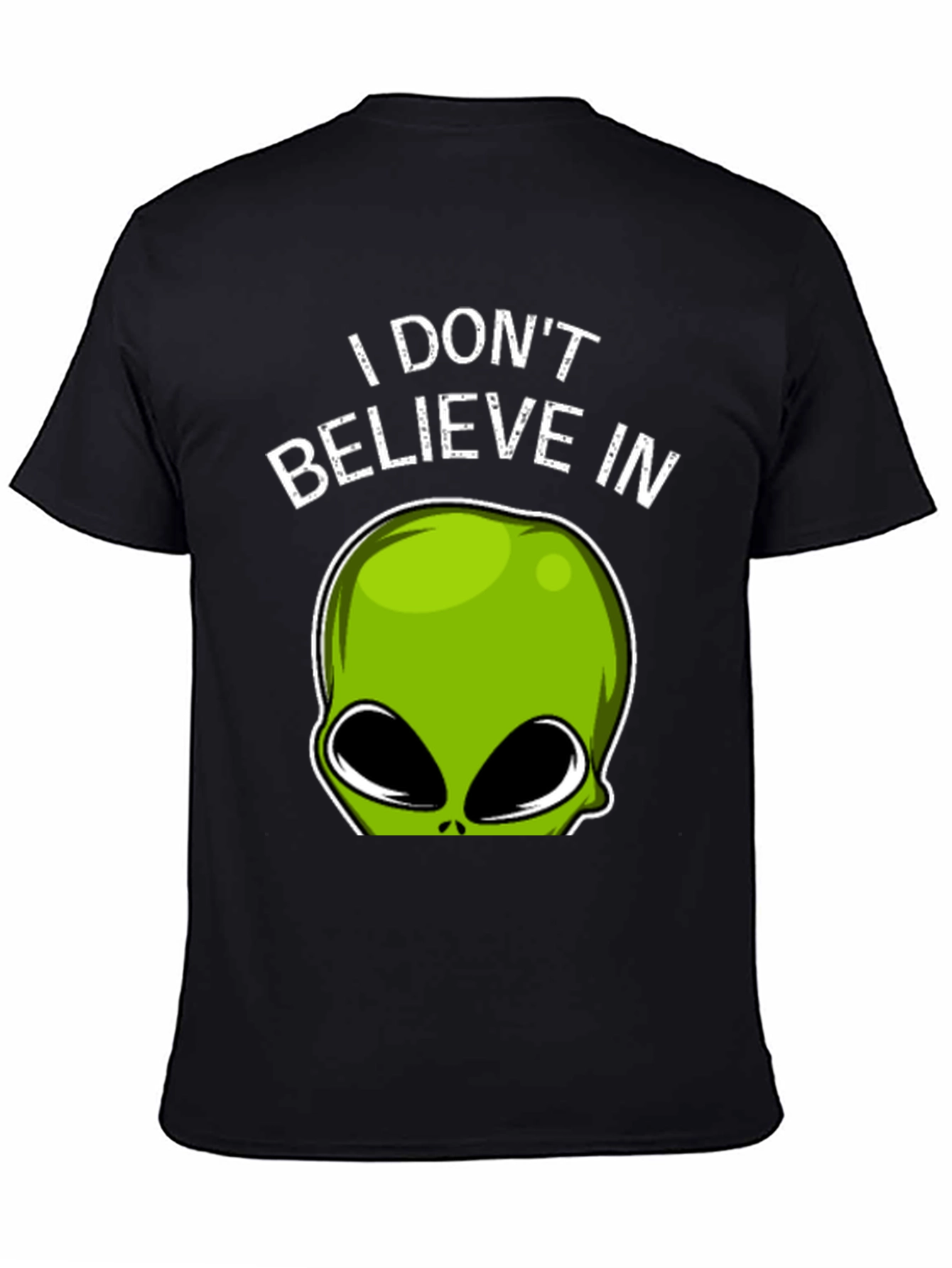 Black Alien Believer T-Shirt - Funny Graphic Tee view 4