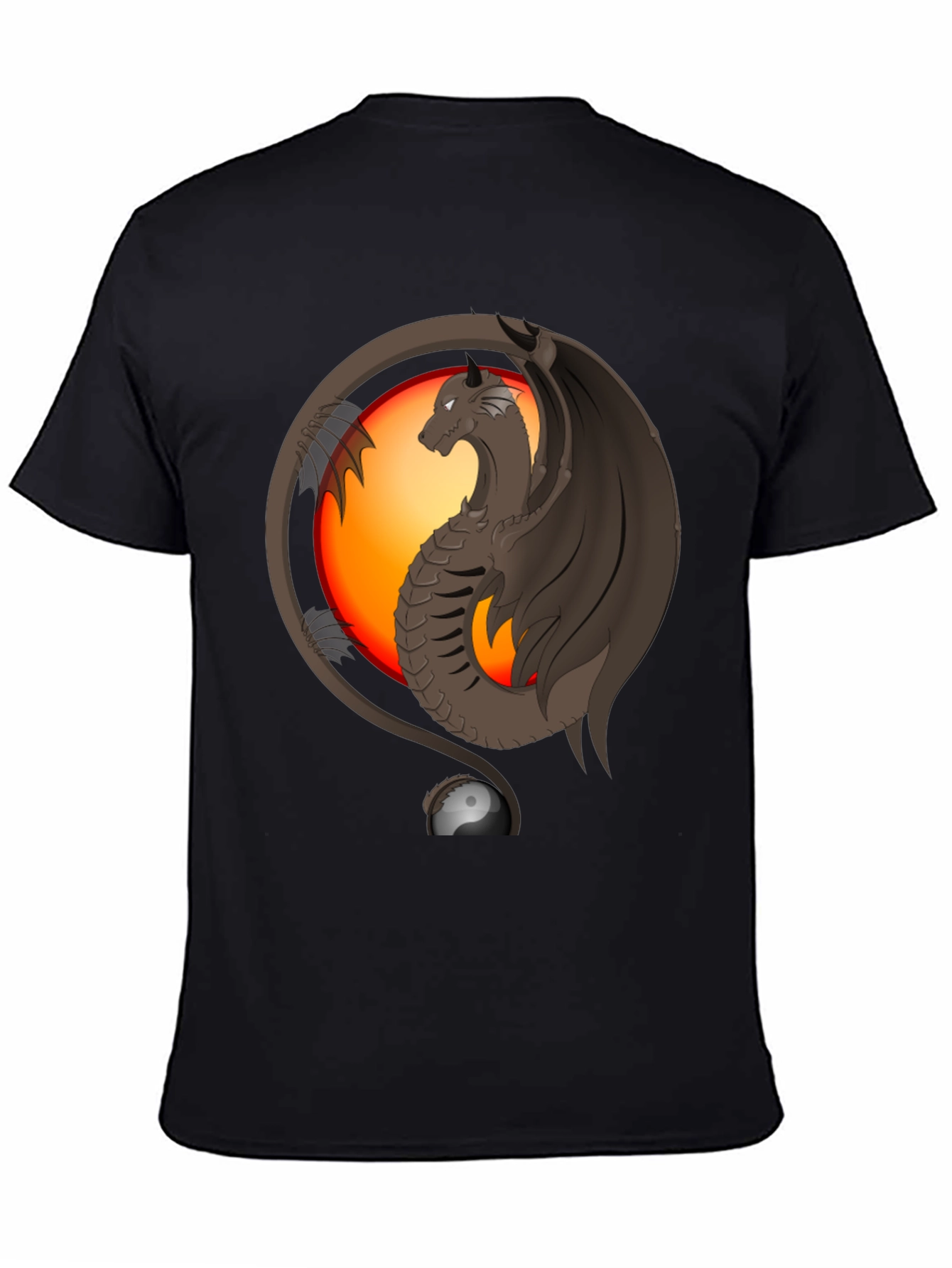 Black Dragon Yin Yang Graphic Print T-Shirt view 4