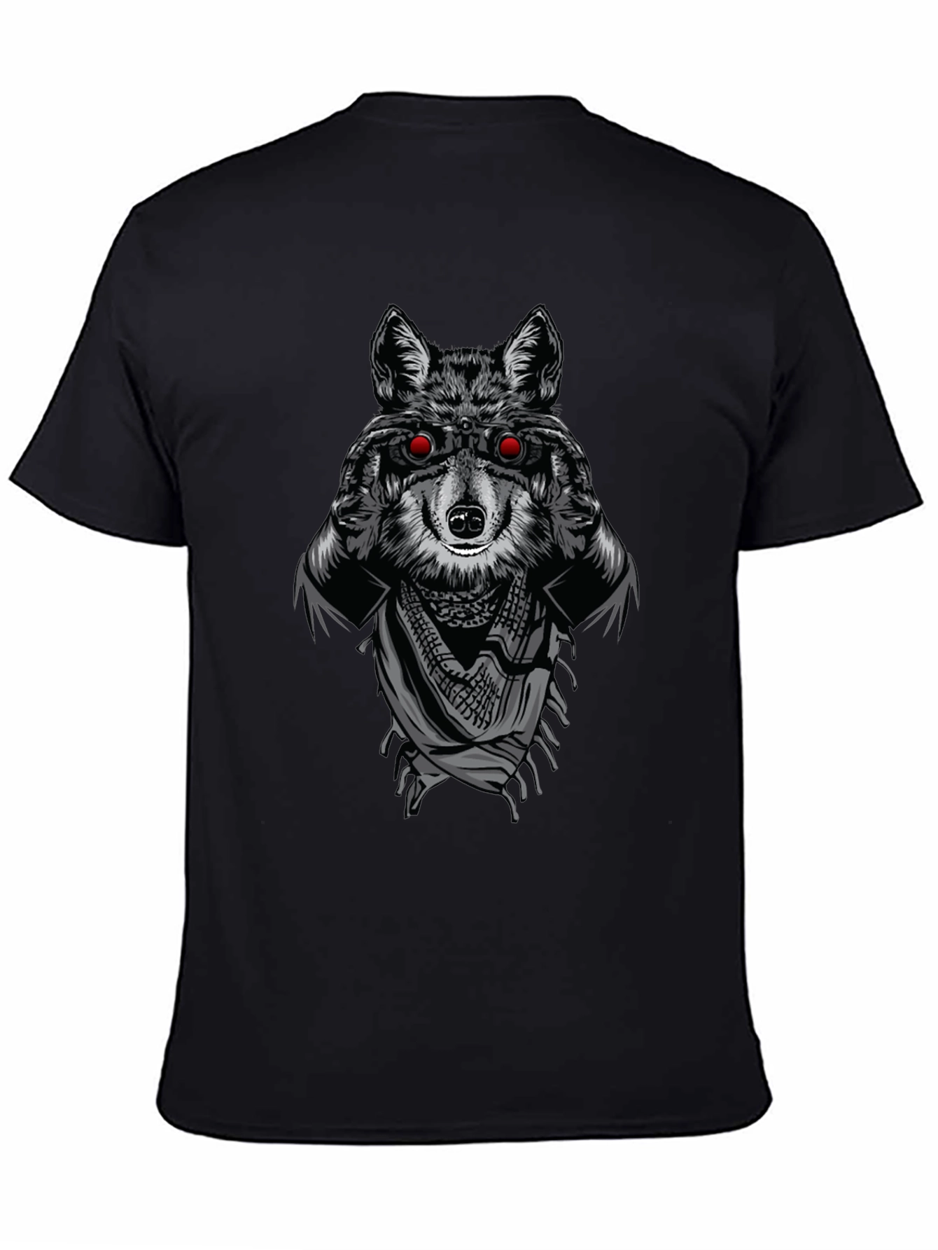 Black Wolf with Binoculars Graphic T-Shirt view 4