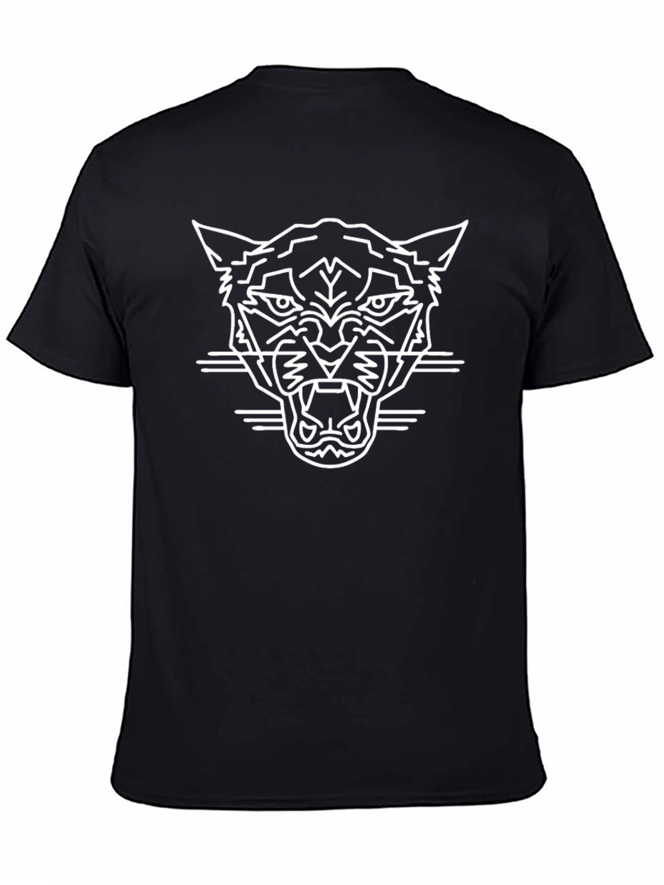 Black Men's Black T-Shirt with Geometric Jaguar Design view 4
