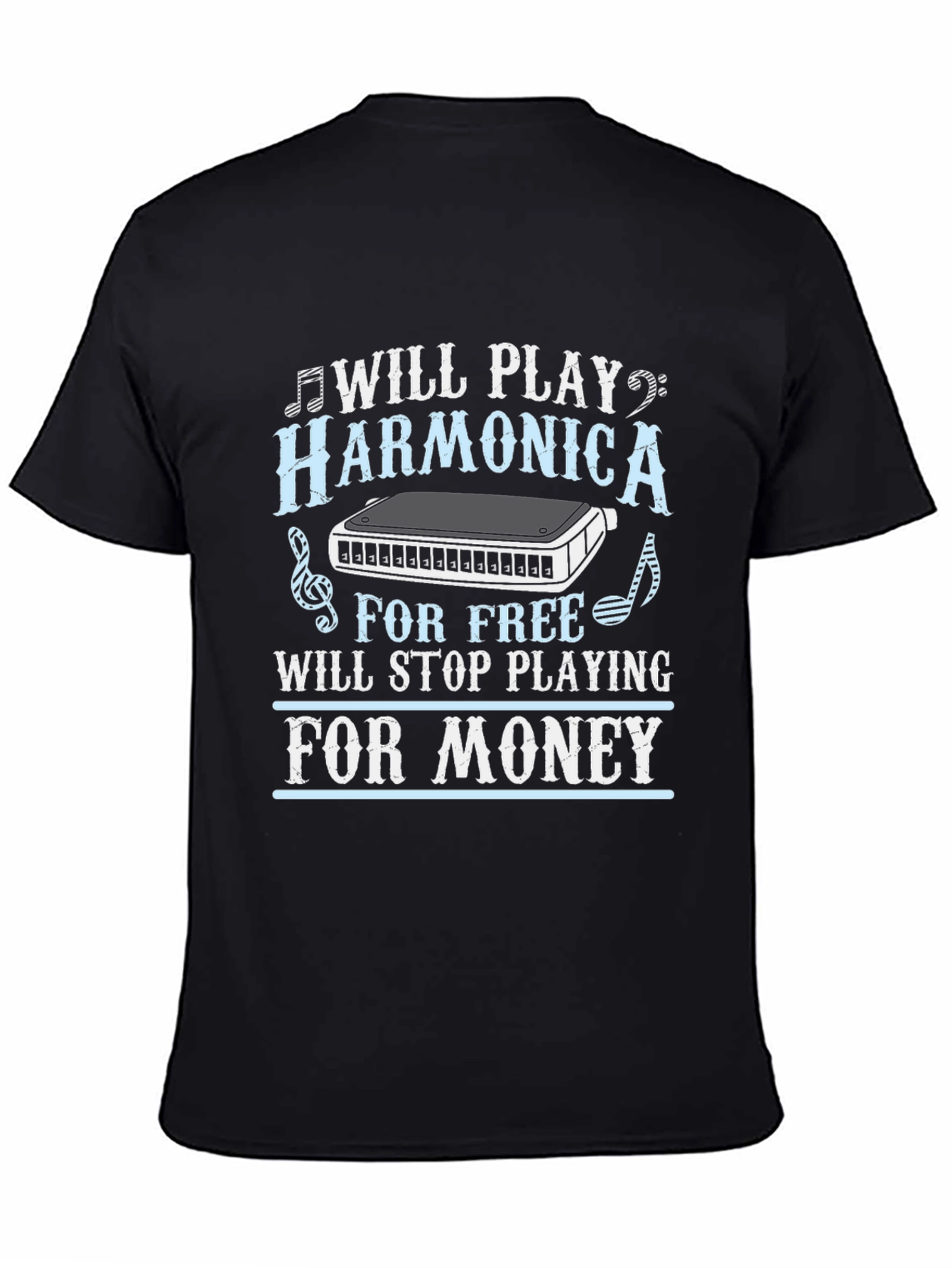 Black Harmonica Player T-Shirt - Music Lover Gift view 4
