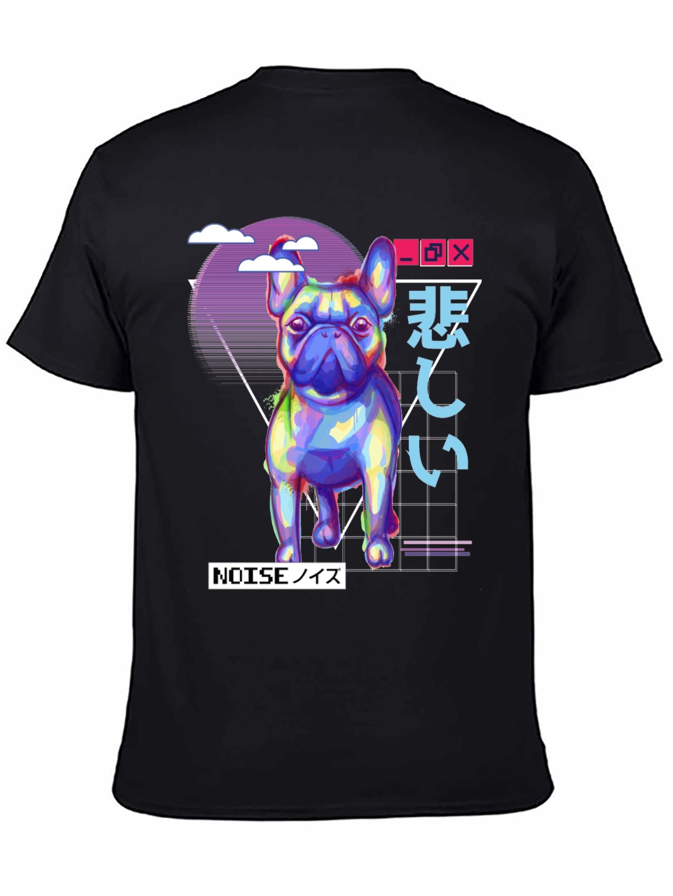 Black Vaporwave French Bulldog Graphic Tee - Black view 4