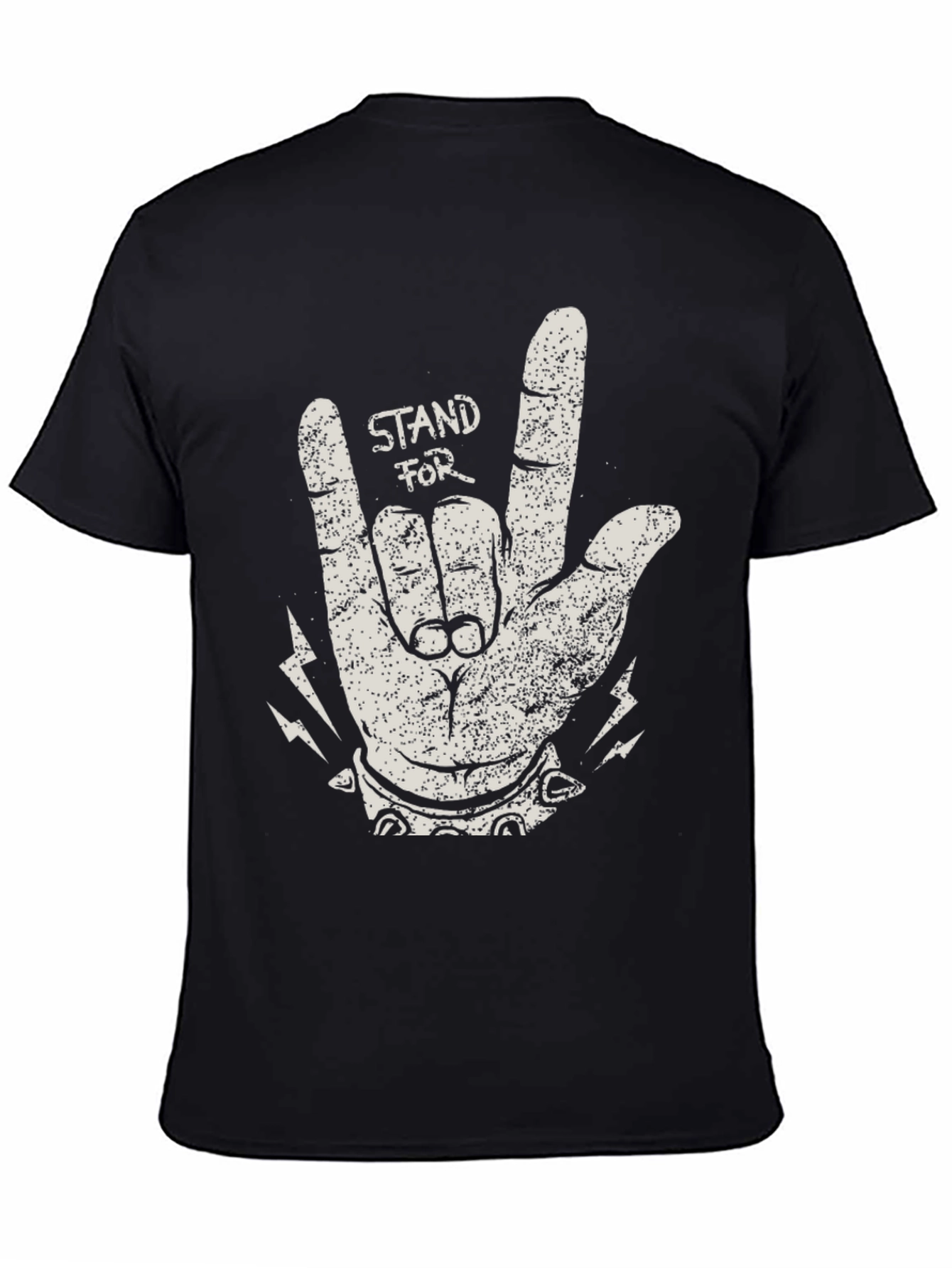 Black Stand For Rock Graphic Black T-Shirt view 4