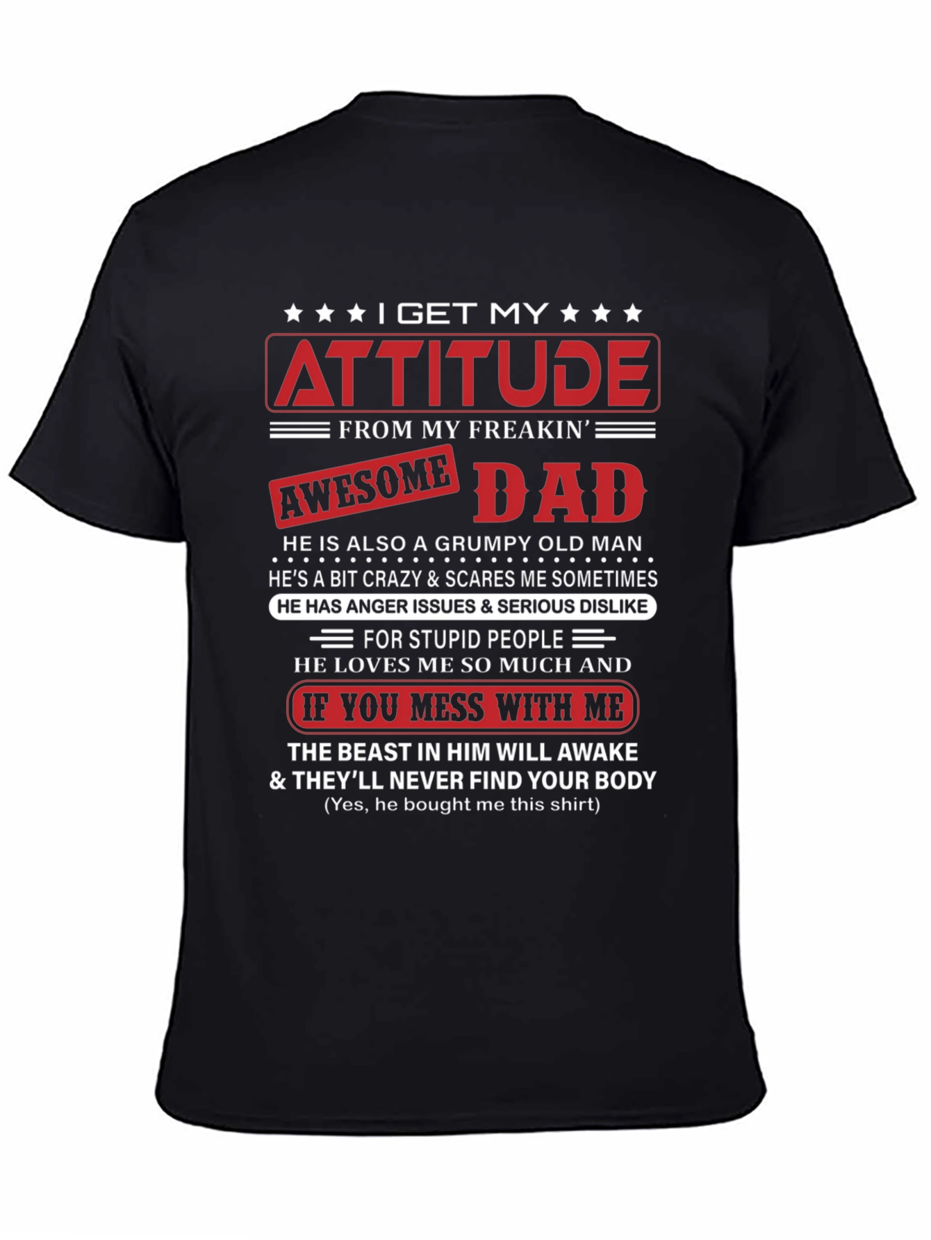 Black Attitude Awesome Dad Graphic T-Shirt view 4