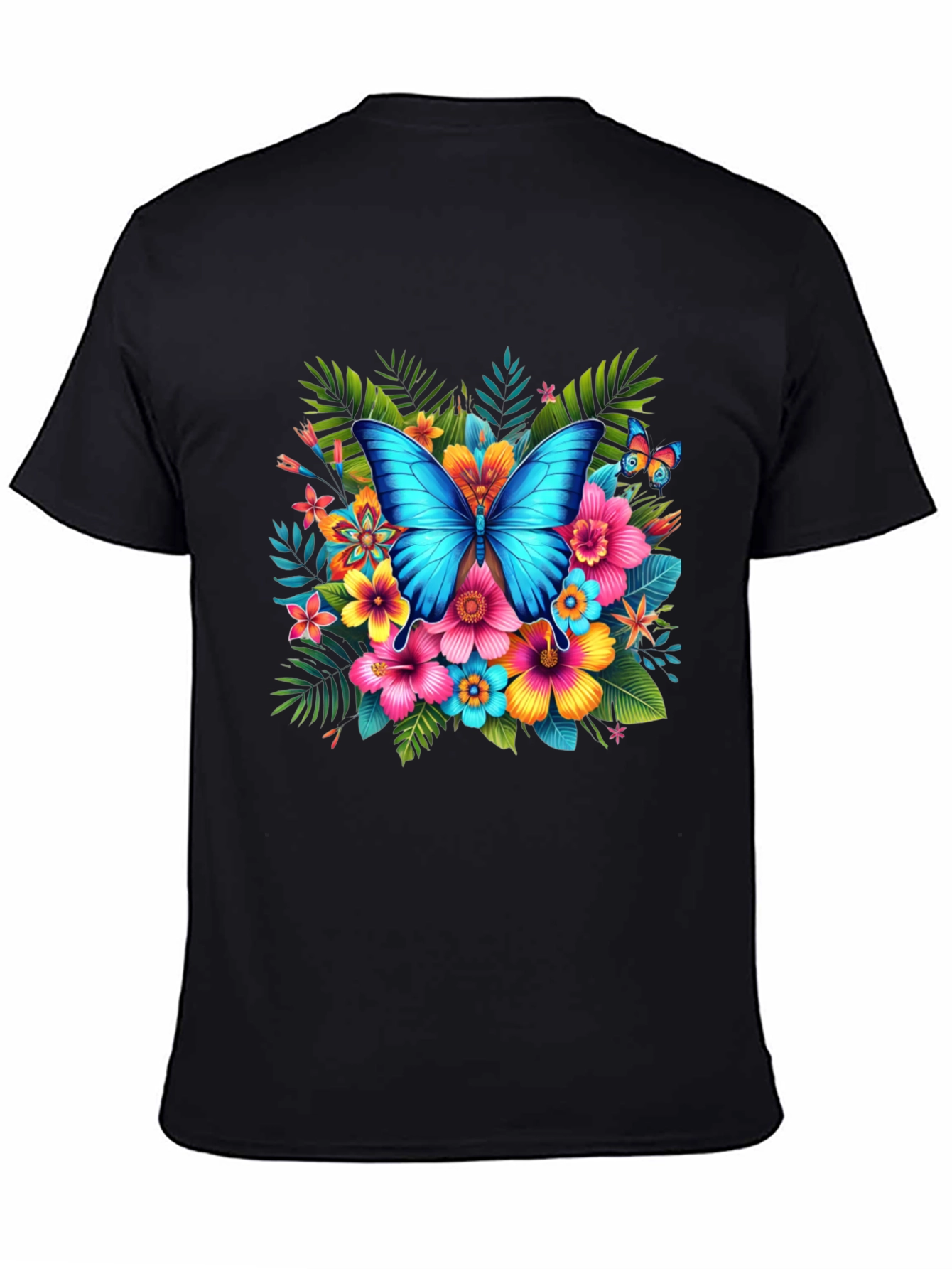 Black Butterfly Floral Black T-Shirt view 4