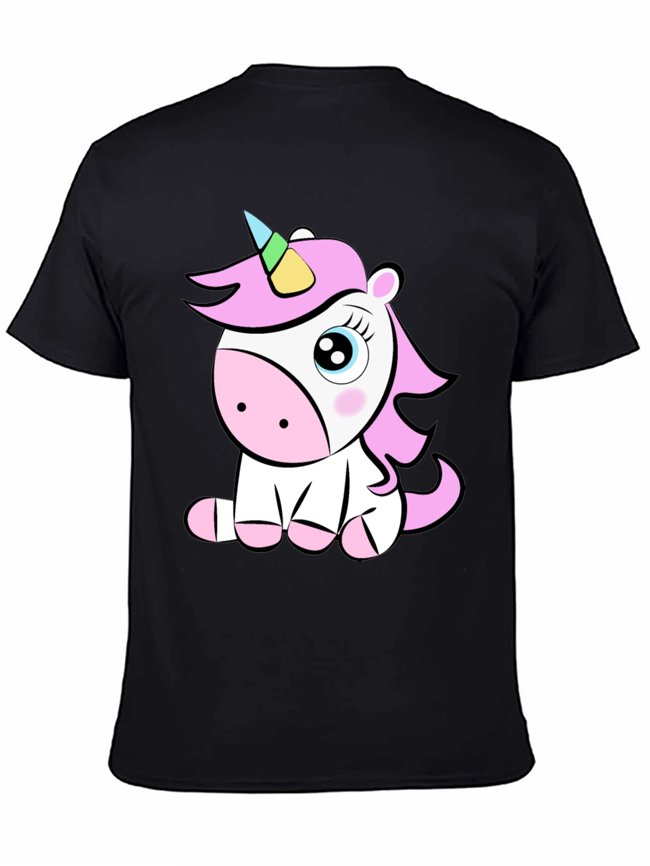 Black Cute Unicorn Graphic T-Shirt - Black Cotton Tee view 4
