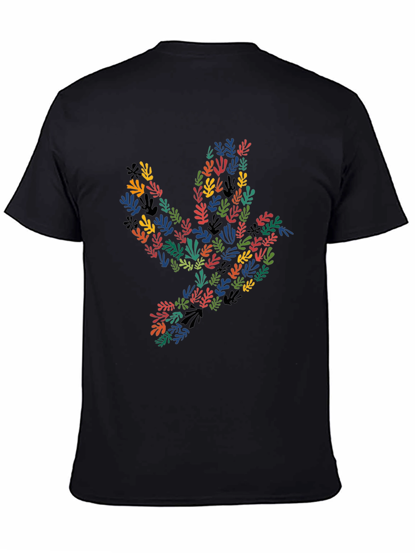 Black Abstract Leaf Dove Graphic Black T-Shirt view 4