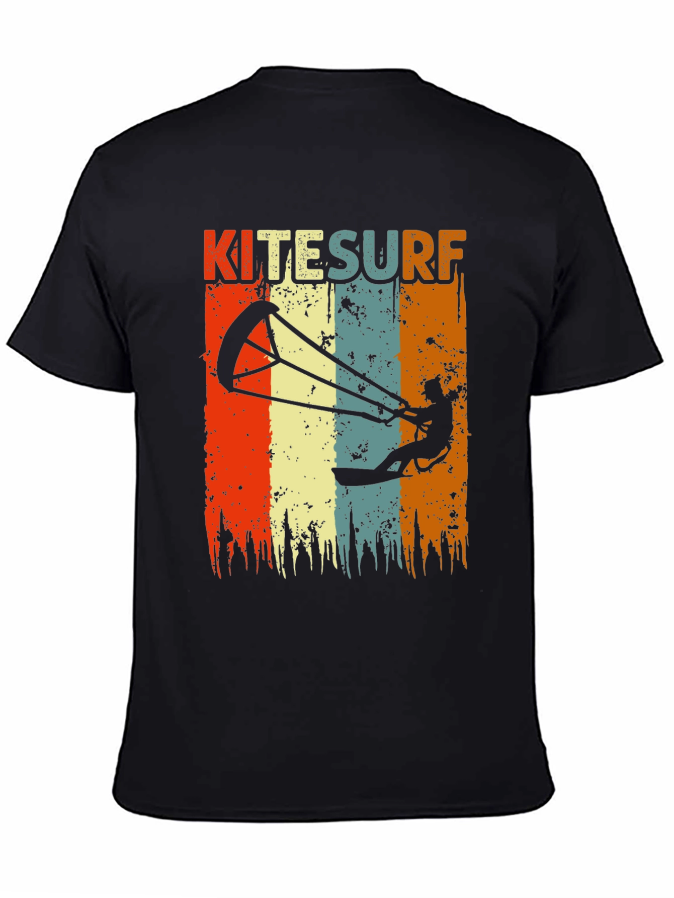Black Kitesurf Retro Graphic T-Shirt | Vintage Style Surfing Tee view 4