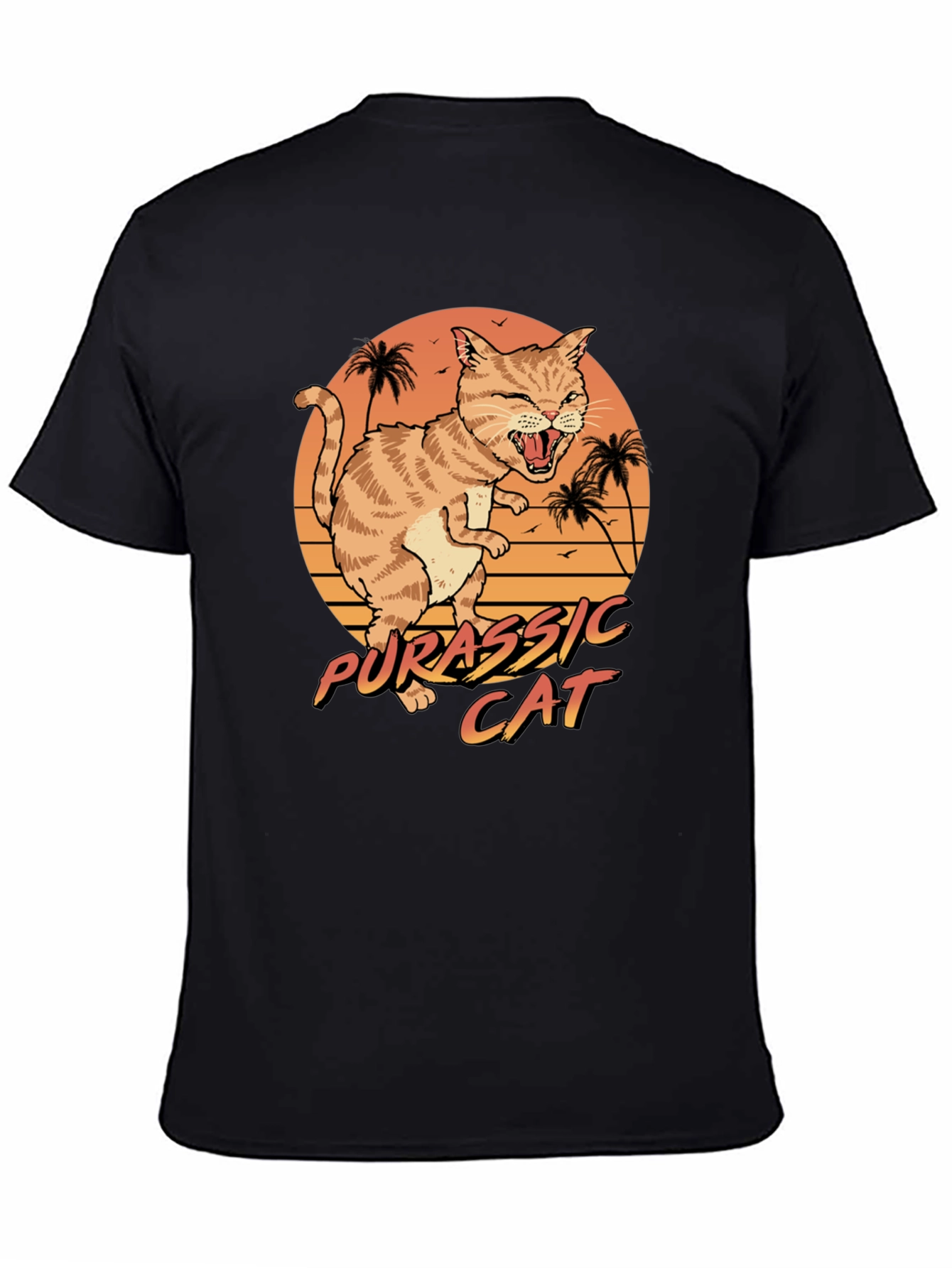 Black Jurassic Cat Graphic T-Shirt - Retro Style view 4