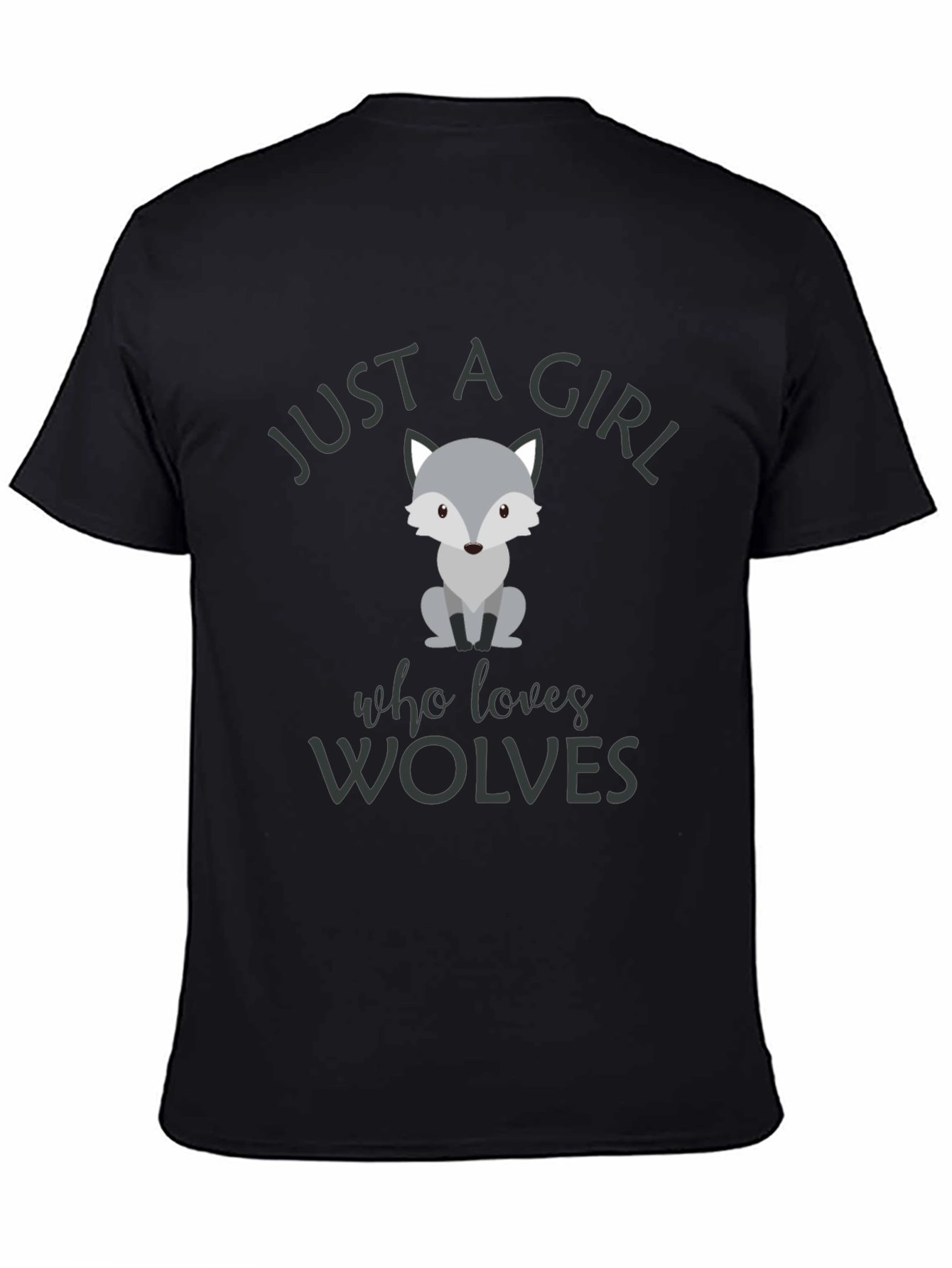Black Wolf Lover T-Shirt - Just a Girl Who Loves Wolves view 4