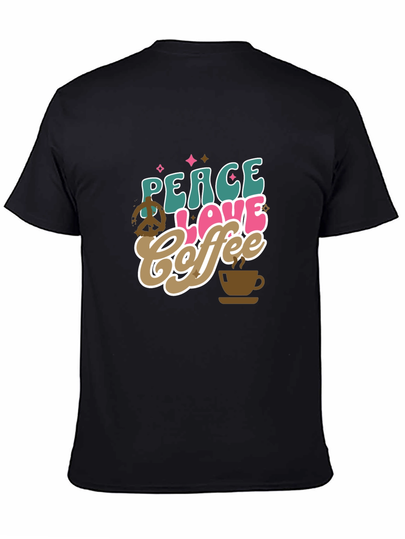 Black Peace Love Coffee Graphic T-Shirt - Trendy Design view 4