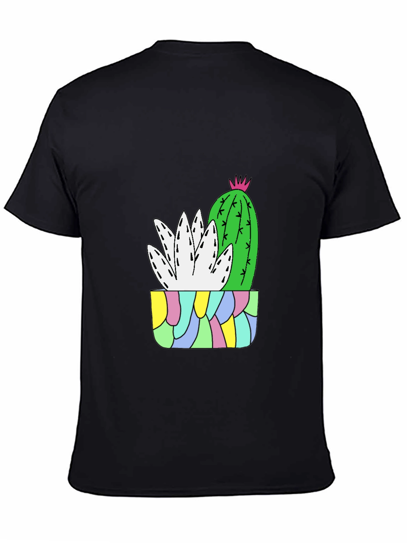 Black Cactus Plant Graphic Tee - Black Cotton T-Shirt view 4