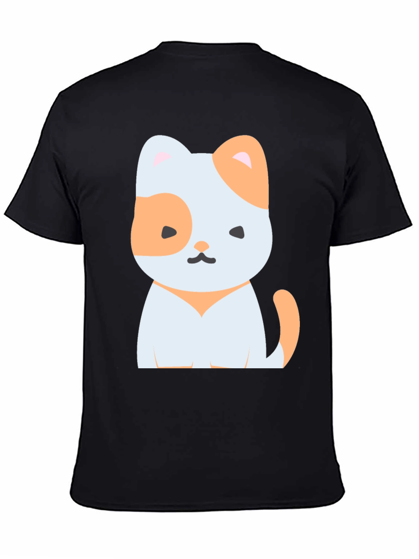 Black Cute Cartoon Cat Graphic Tee - Unisex Black T-Shirt view 4