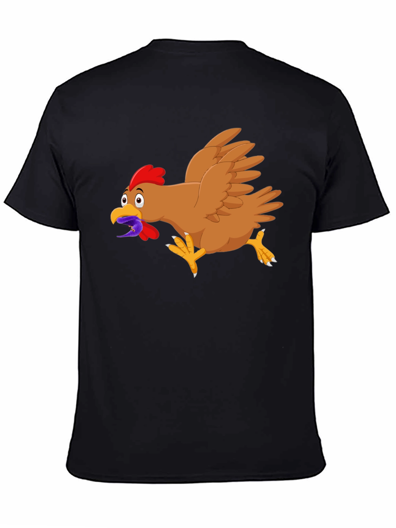 Black Funny Chicken Worm Cartoon Black T-Shirt view 4
