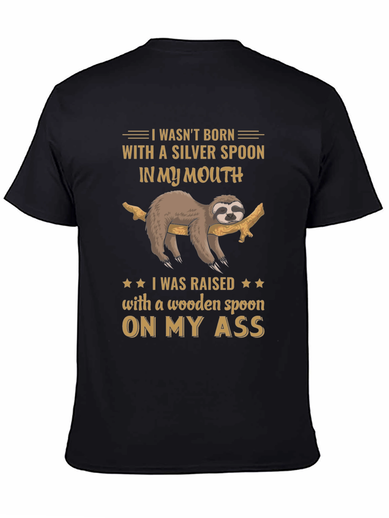 Black Funny Sloth T-Shirt - Wooden Spoon On My Ass view 4