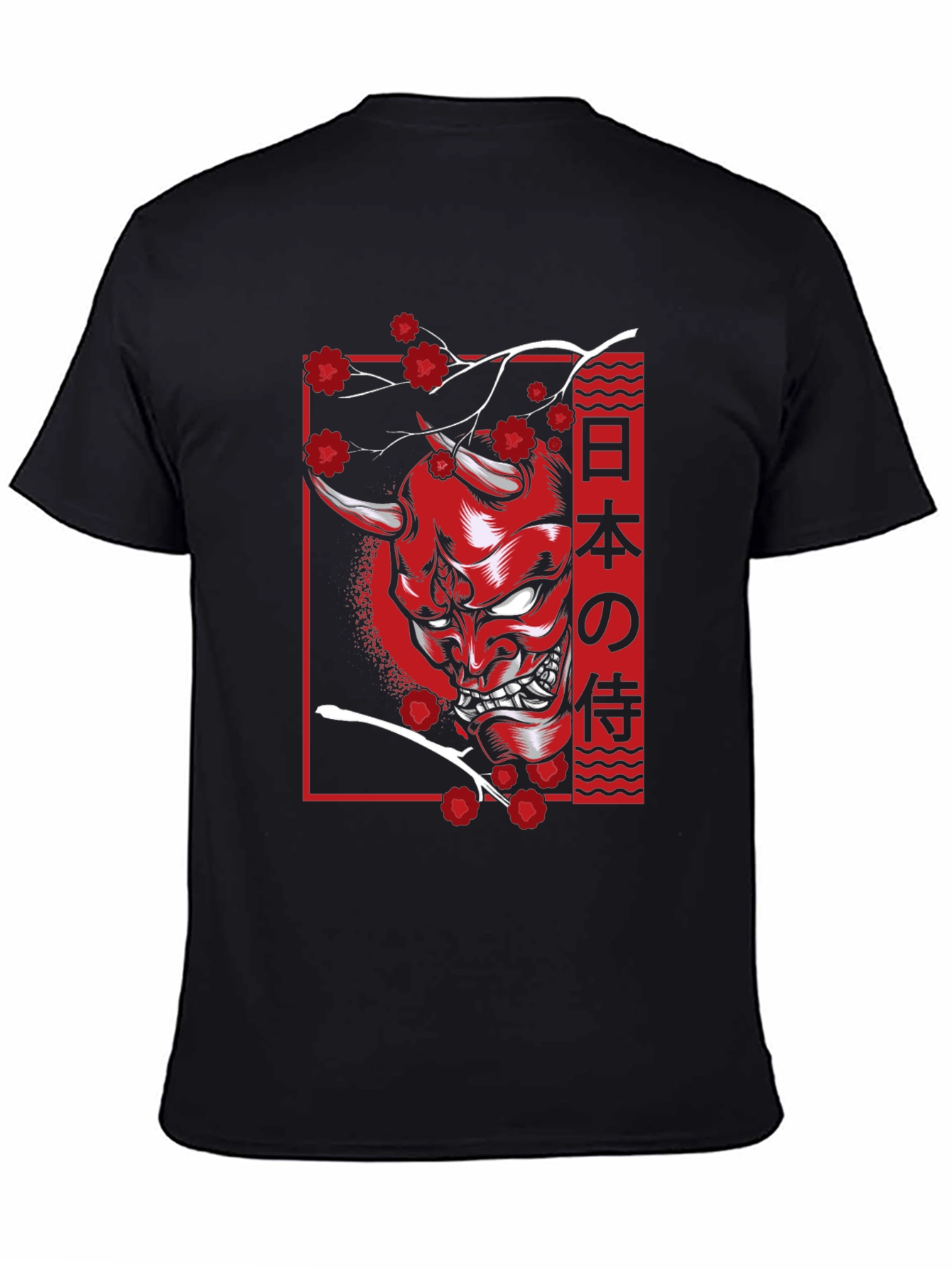 Black Japanese Oni Mask T-Shirt - Samurai Demon view 4
