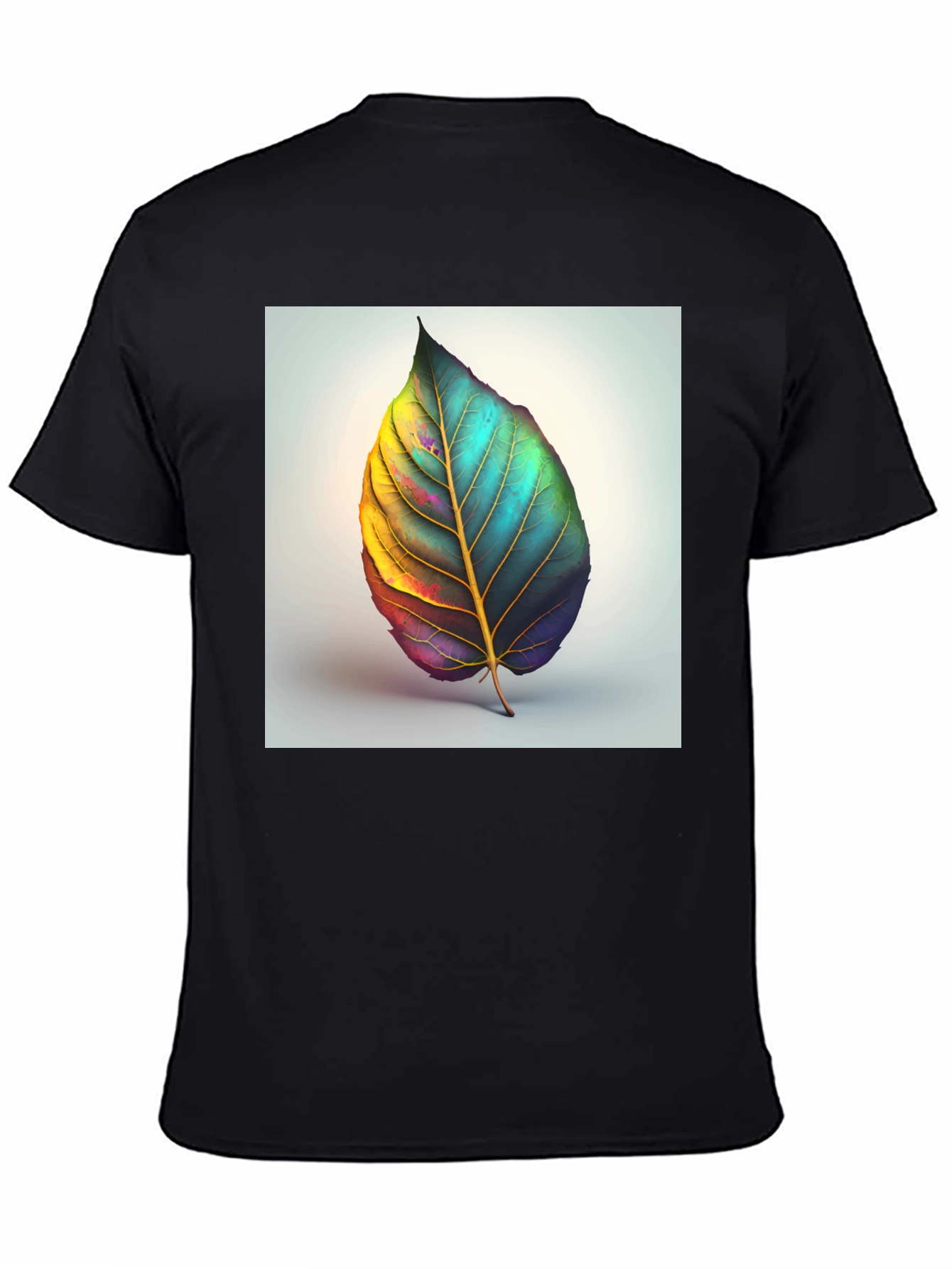 Artistic Leaf Graphic Tee - Black Cotton Blend - 4