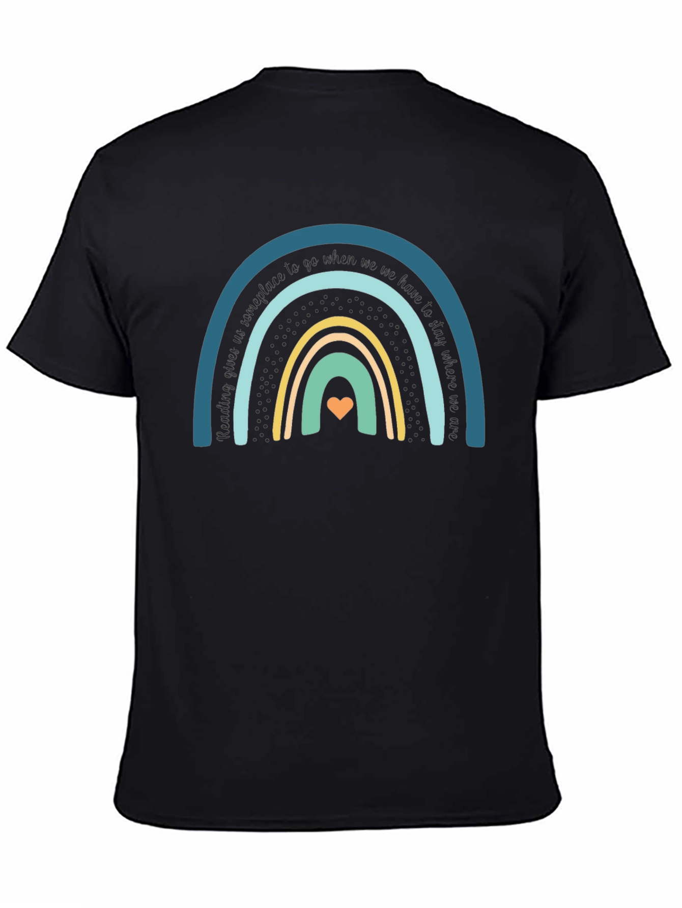 Black Rainbow Heart Graphic Tee - Unisex Black Cotton T-Shirt view 4