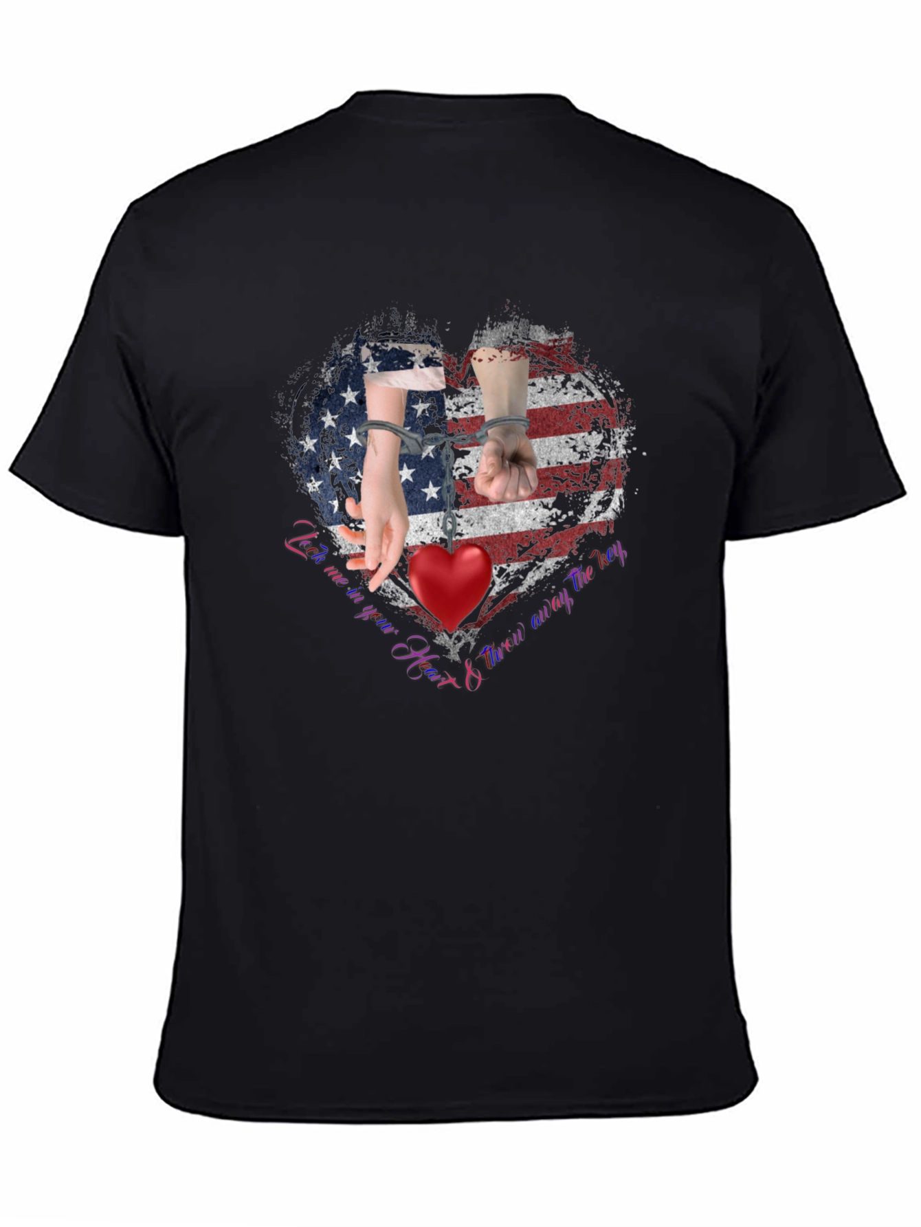 Black American Heart Handcuff Graphic T-Shirt view 4