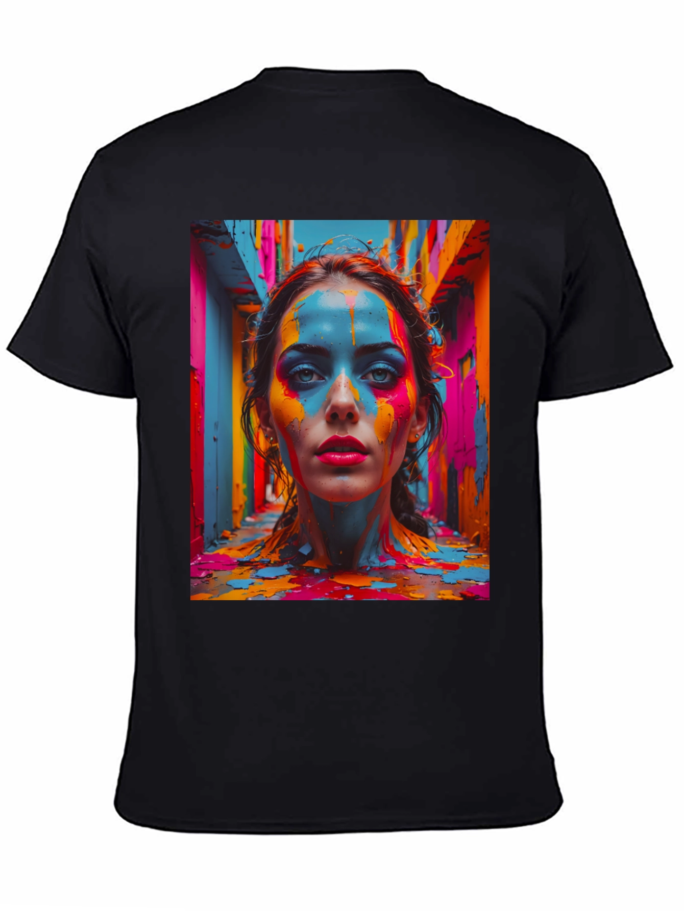 Black Colorful Paint Woman Graphic Tee view 4