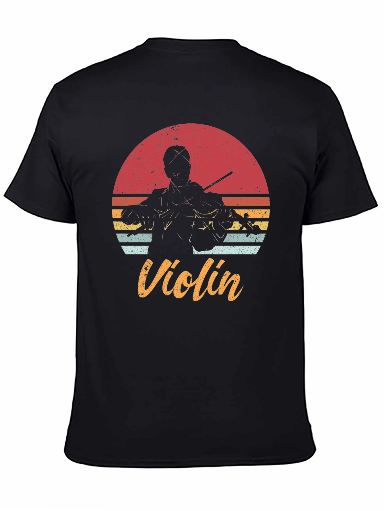Black Retro Violin T-Shirt - Musician's Sunset Tee view 4