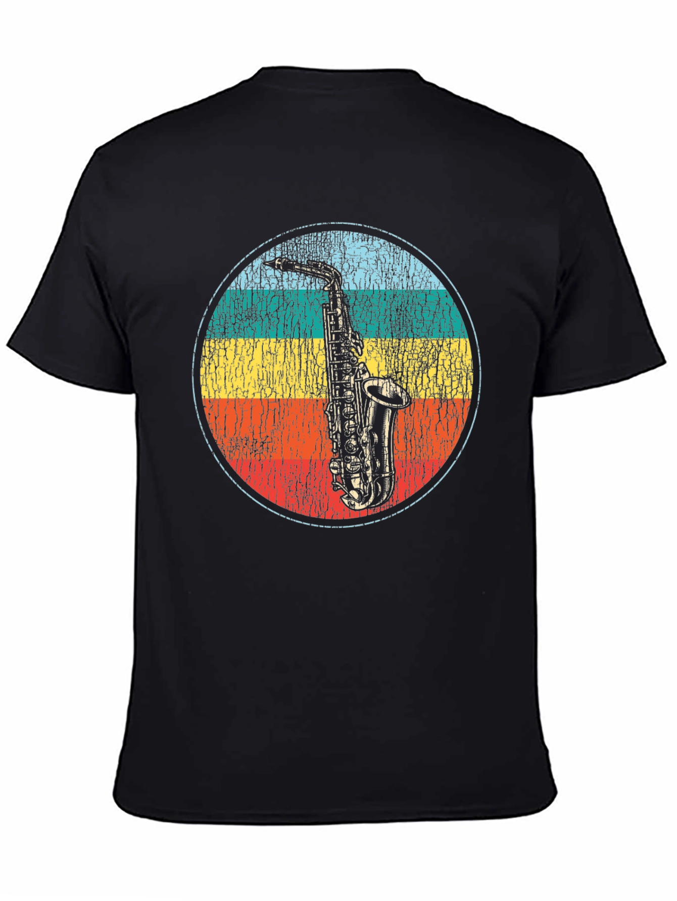 Black Retro Saxophone Graphic T-Shirt view 4
