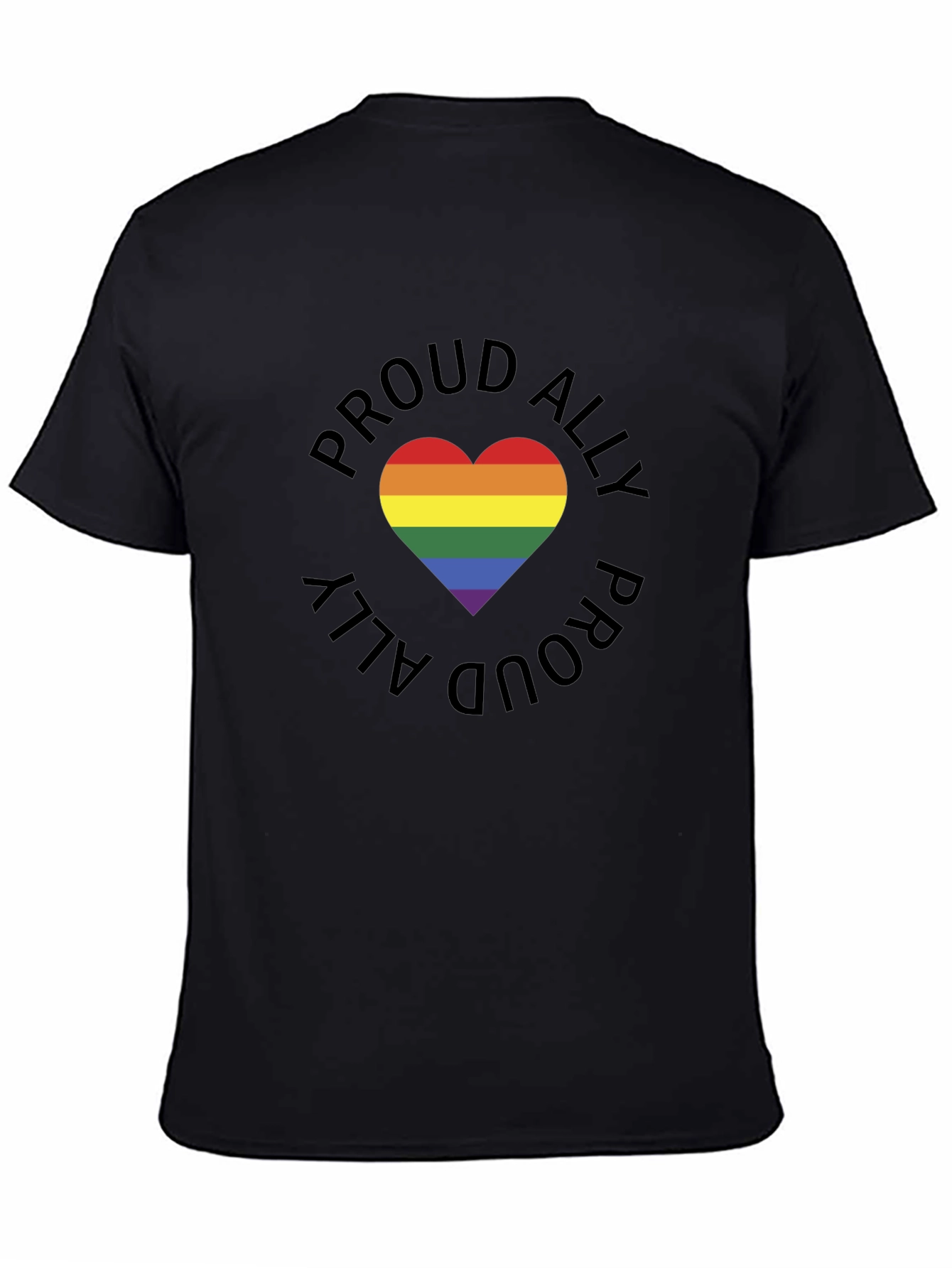 Black Proud Ally Rainbow Heart Graphic Tee - Black view 4